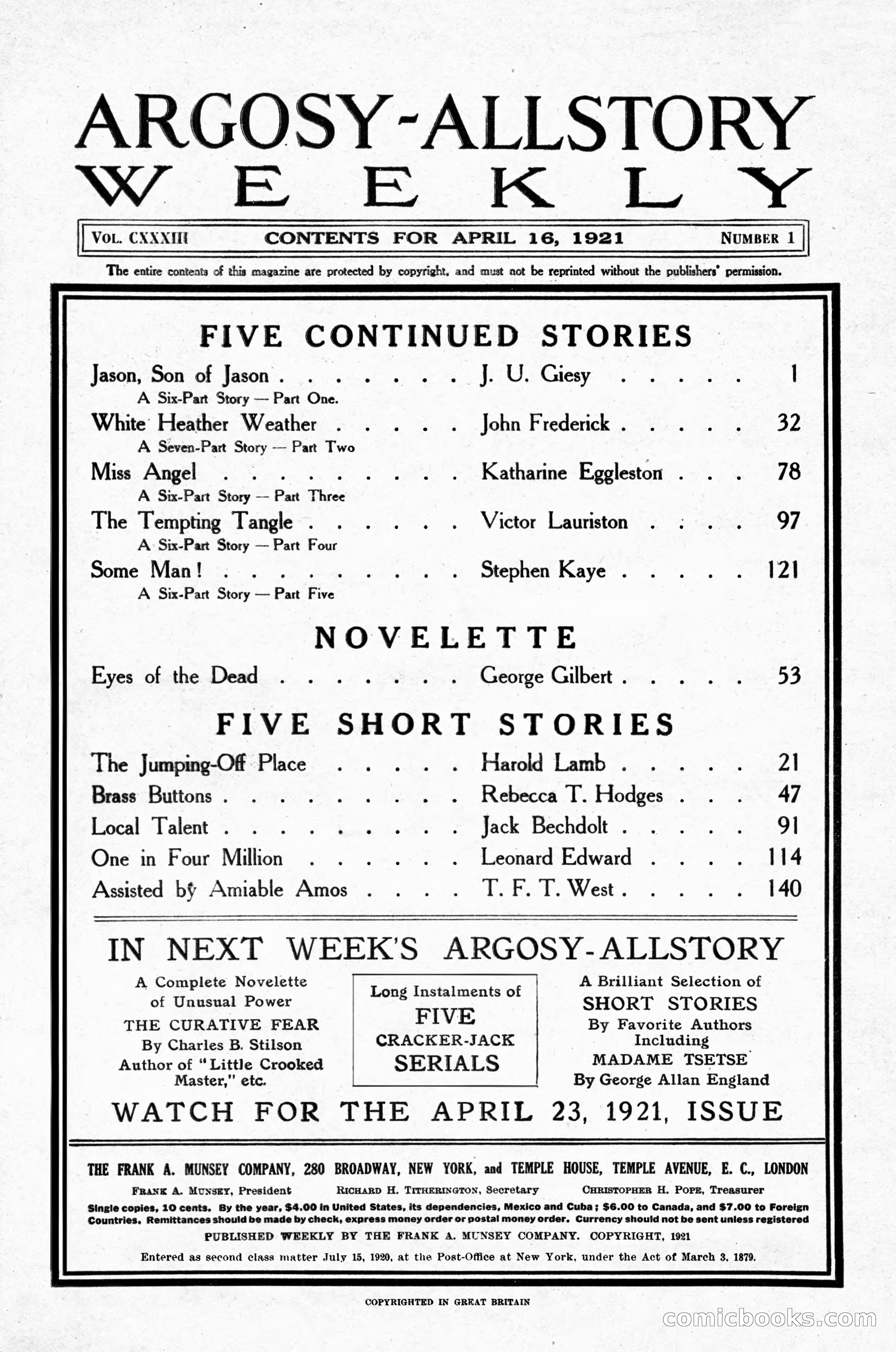 Argosy All-Story Weekly, April 16, 1921 — page 3 of 157