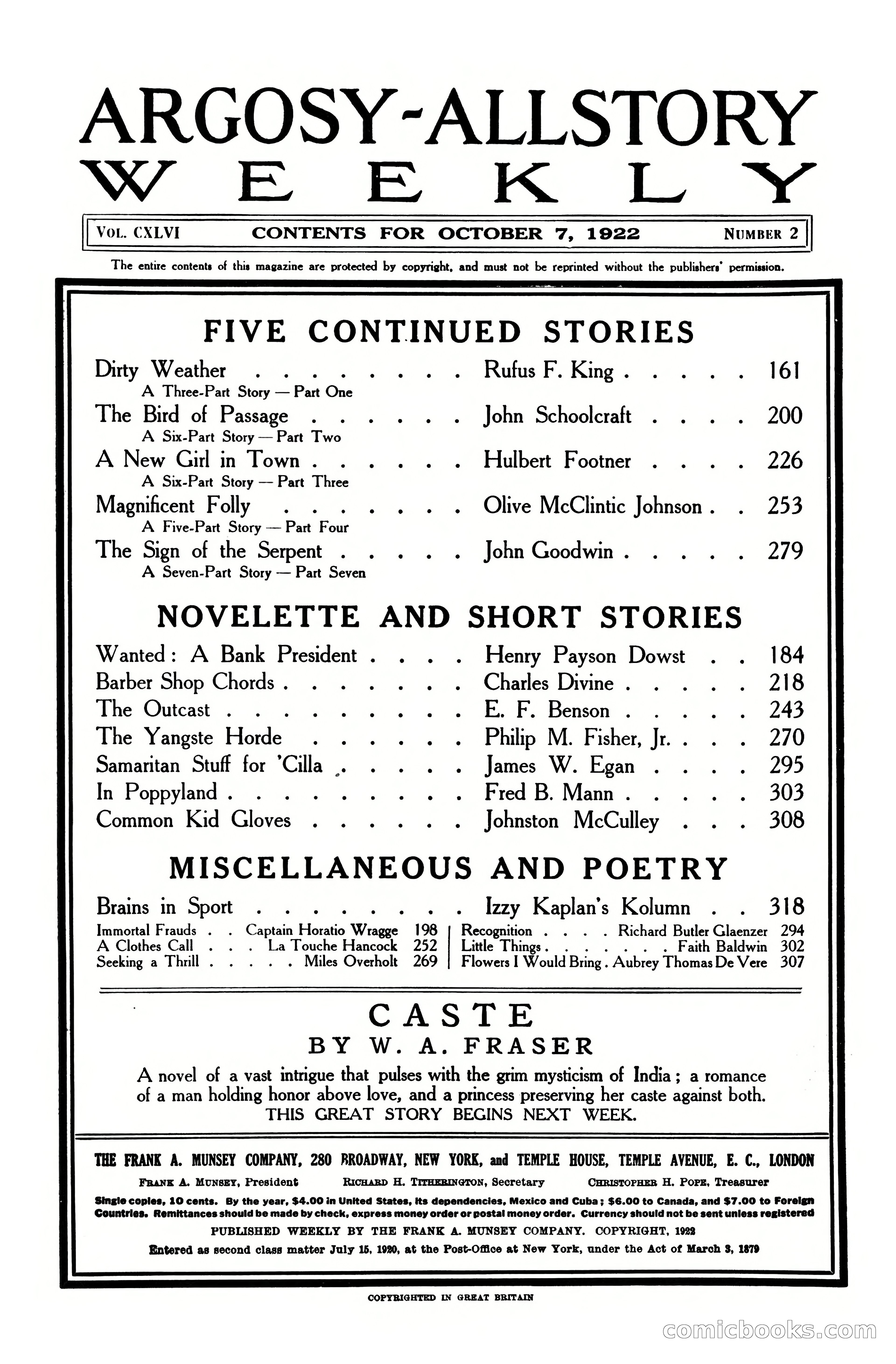 Argosy All-Story Weekly, October 7, 1922 — page 4 of 185