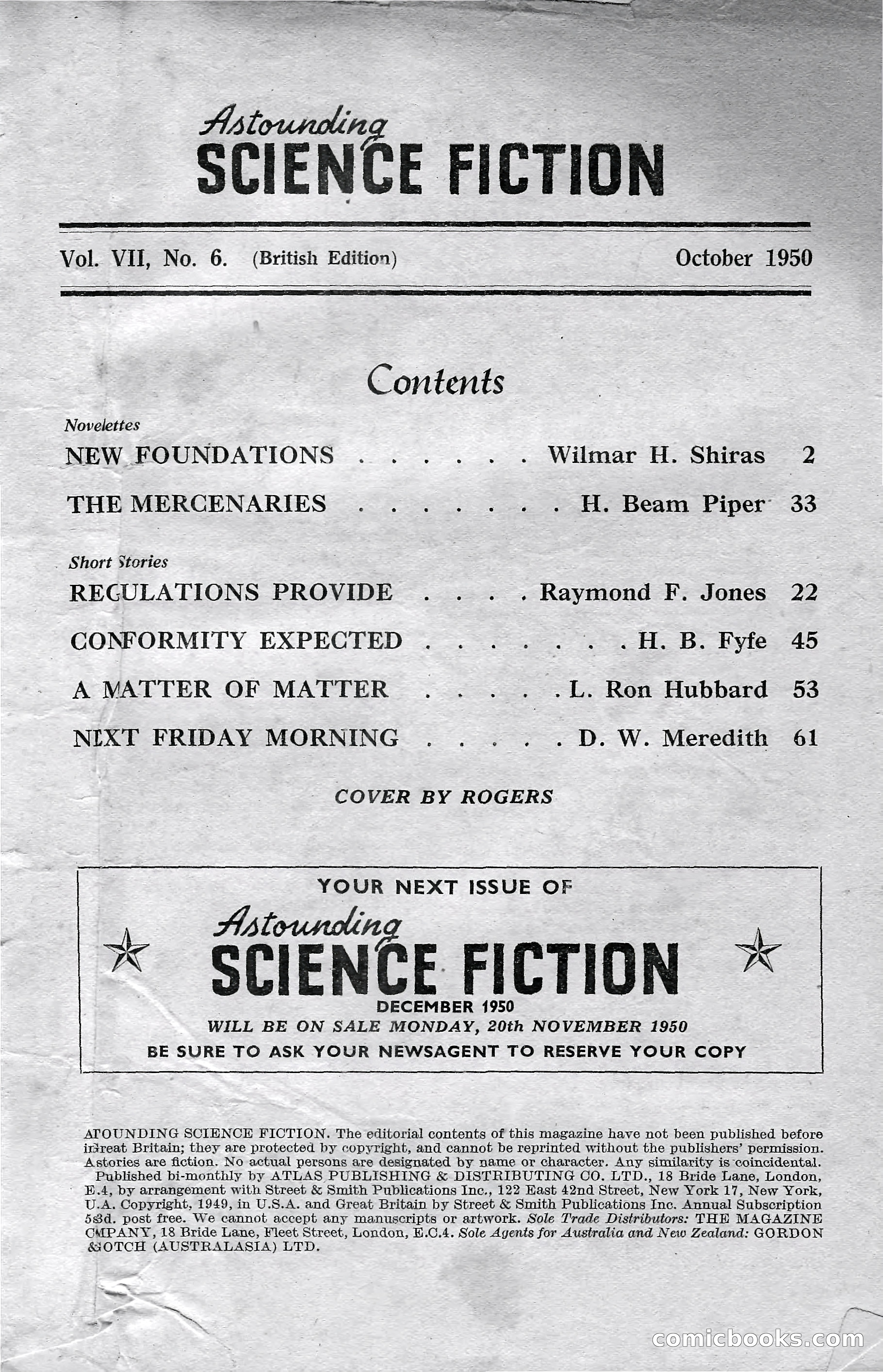 Astounding Science Fiction, October 1950 — page 3 of 68