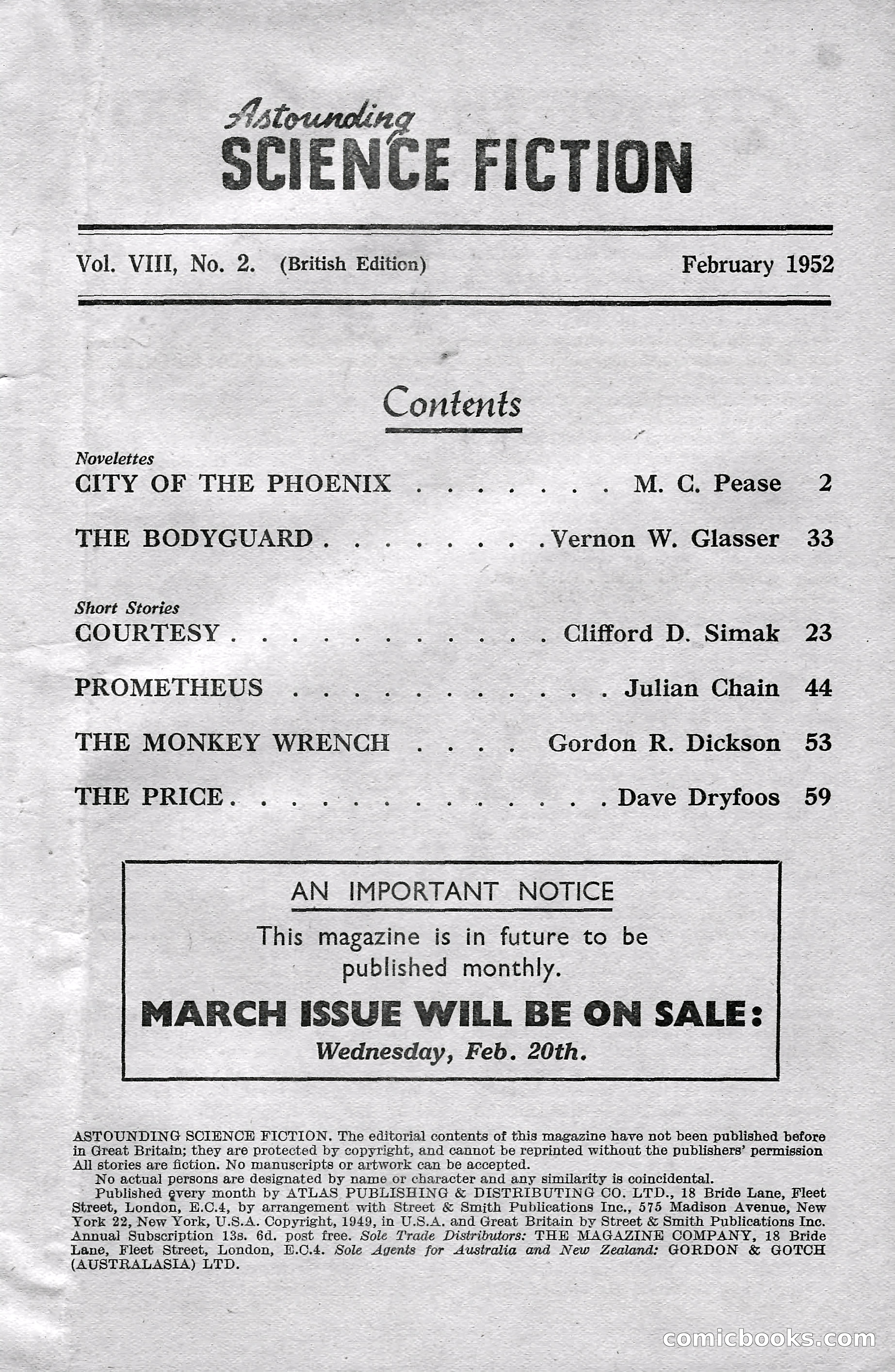 Astounding Science Fiction, February 1952 (British Edition) — page 3 of 68