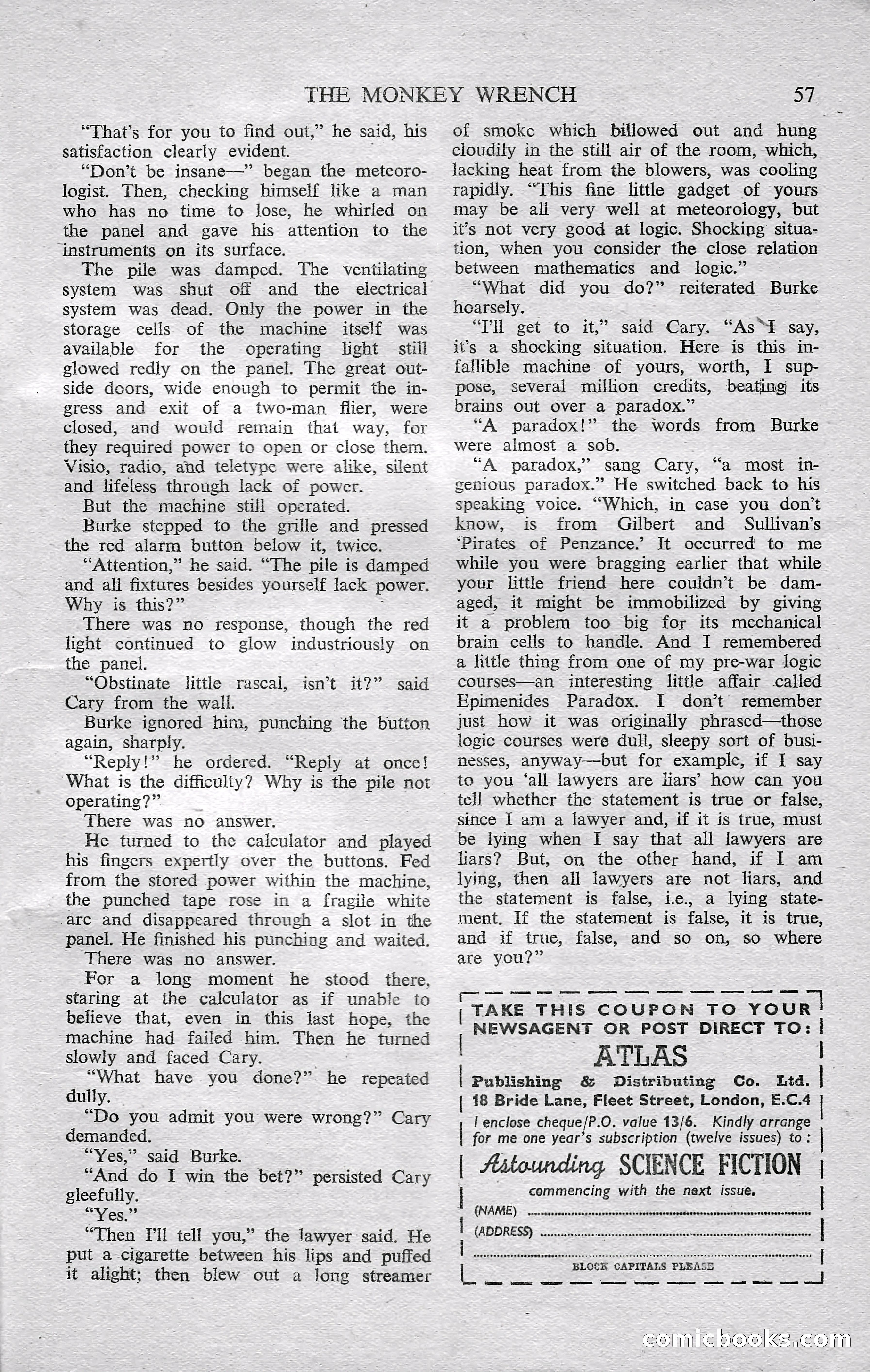 Astounding Science Fiction, February 1952 (British Edition) — page 59 of 68