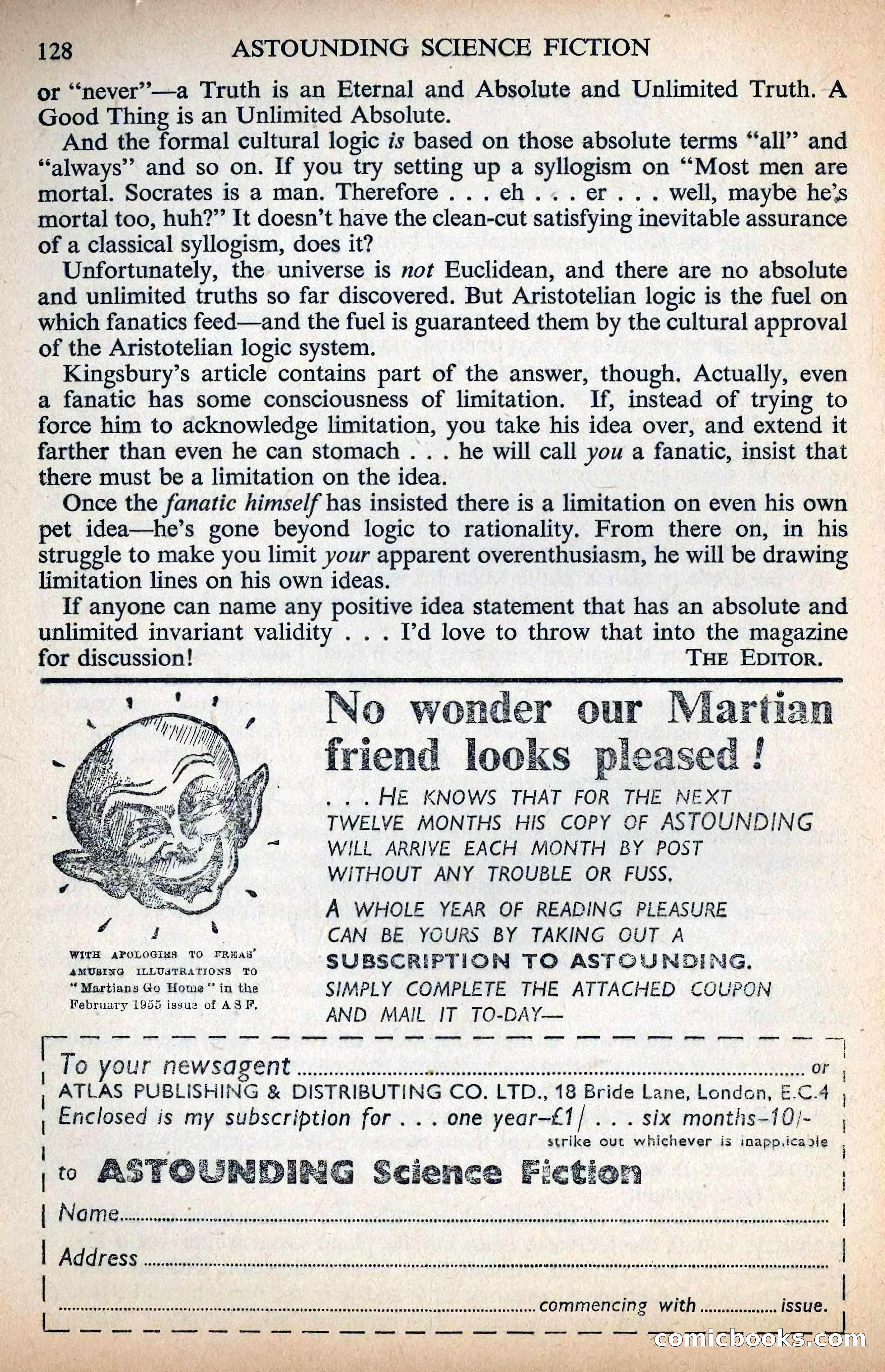 Astounding Science Fiction, British Edition, December 1955 — page 130 of 133