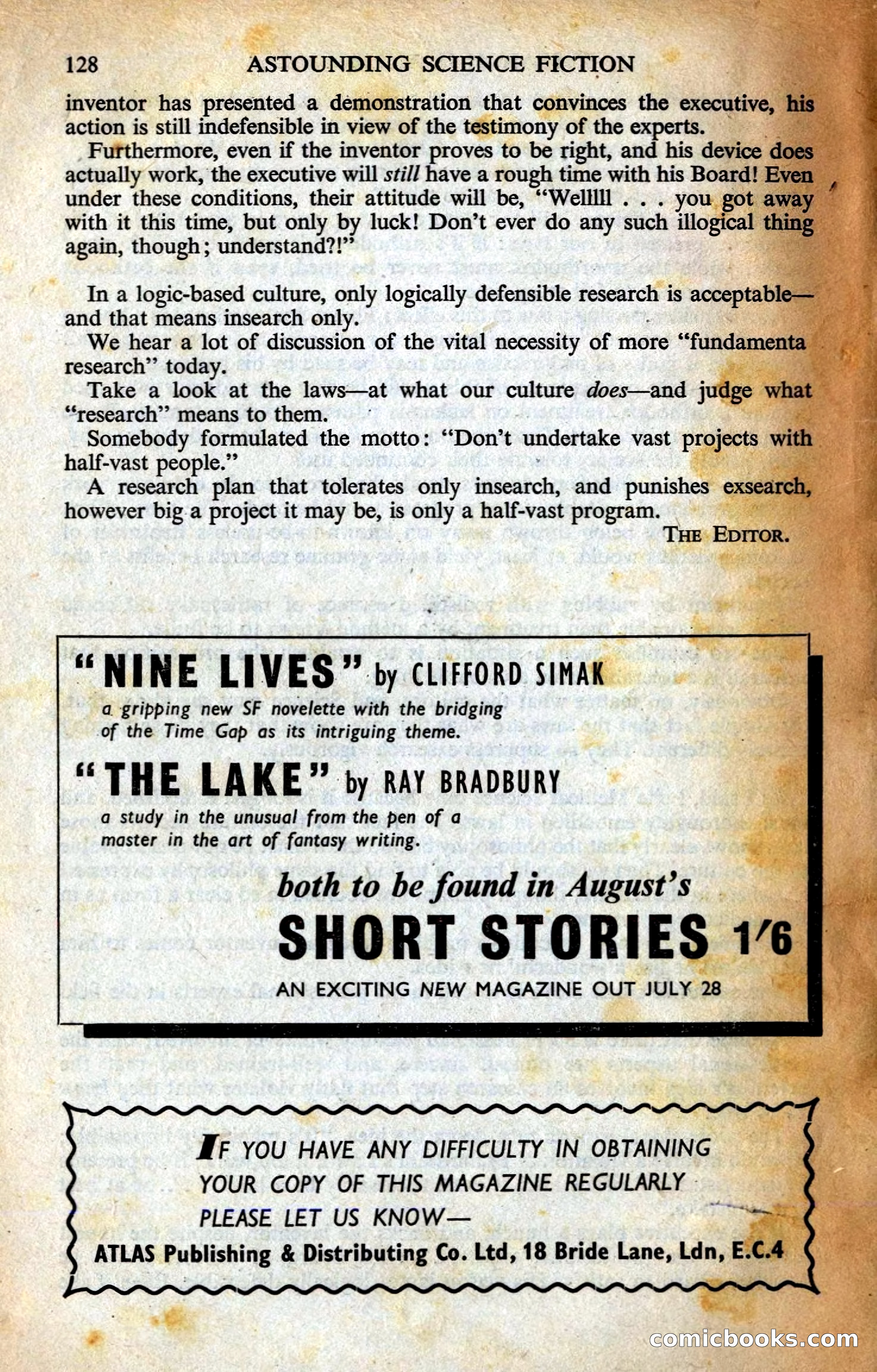 Astounding British Edition, August 1958 — page 132 of 132