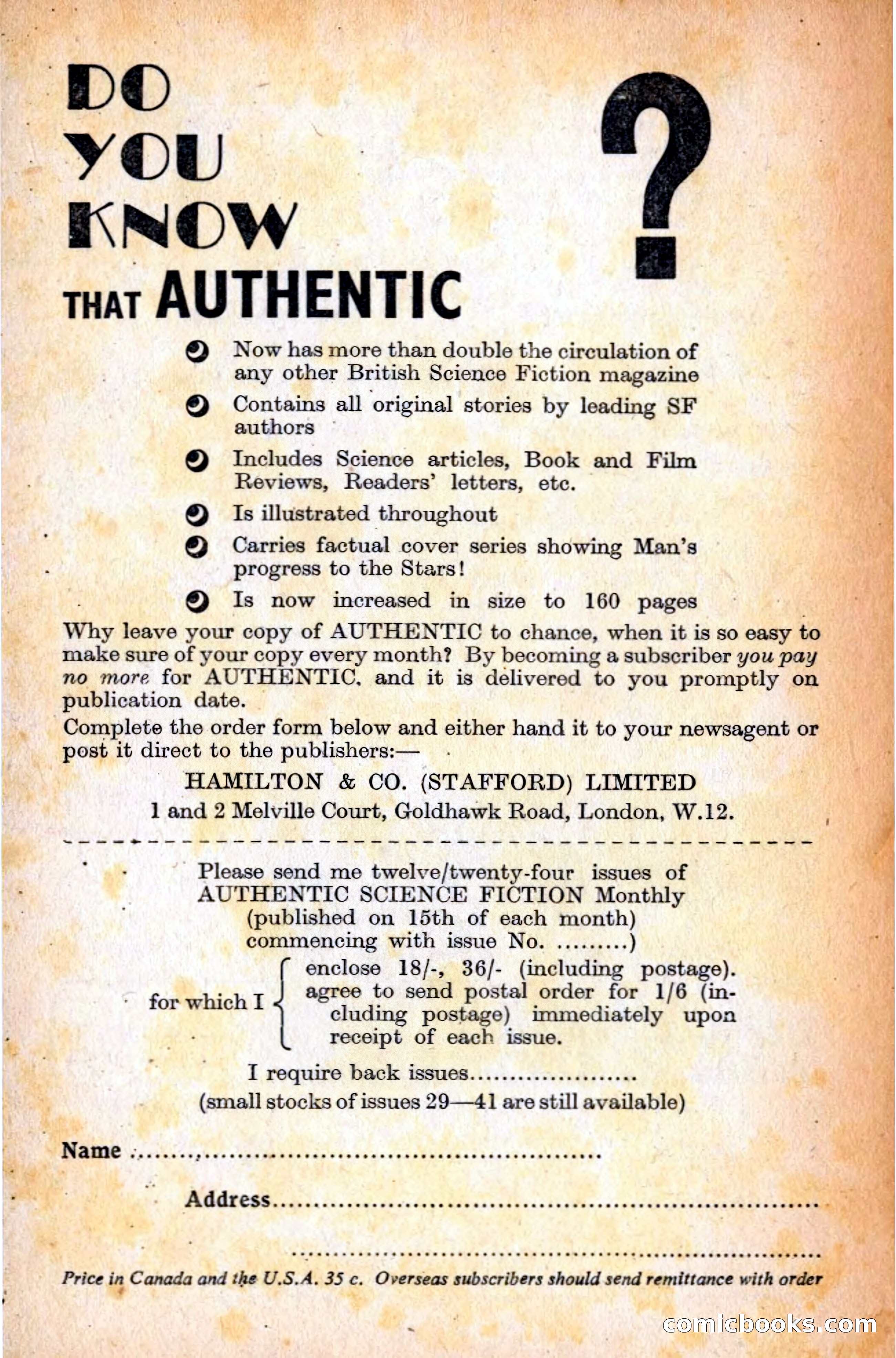 Authentic Science Fiction Monthly No. 42 — page 162 of 162