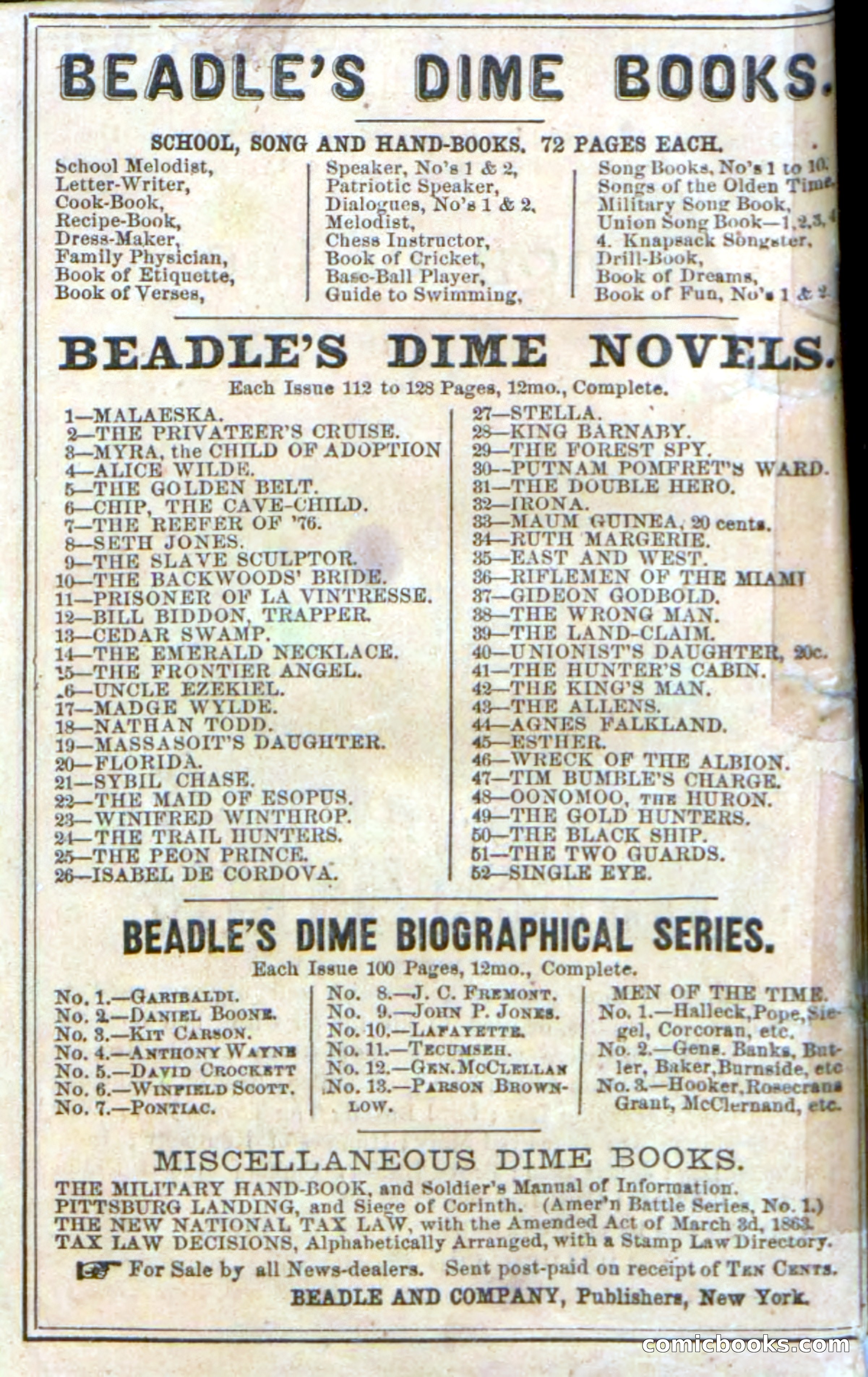 Beadle's Dime Novels No. 47: Tim Bumble's Charge — page 100 of 100