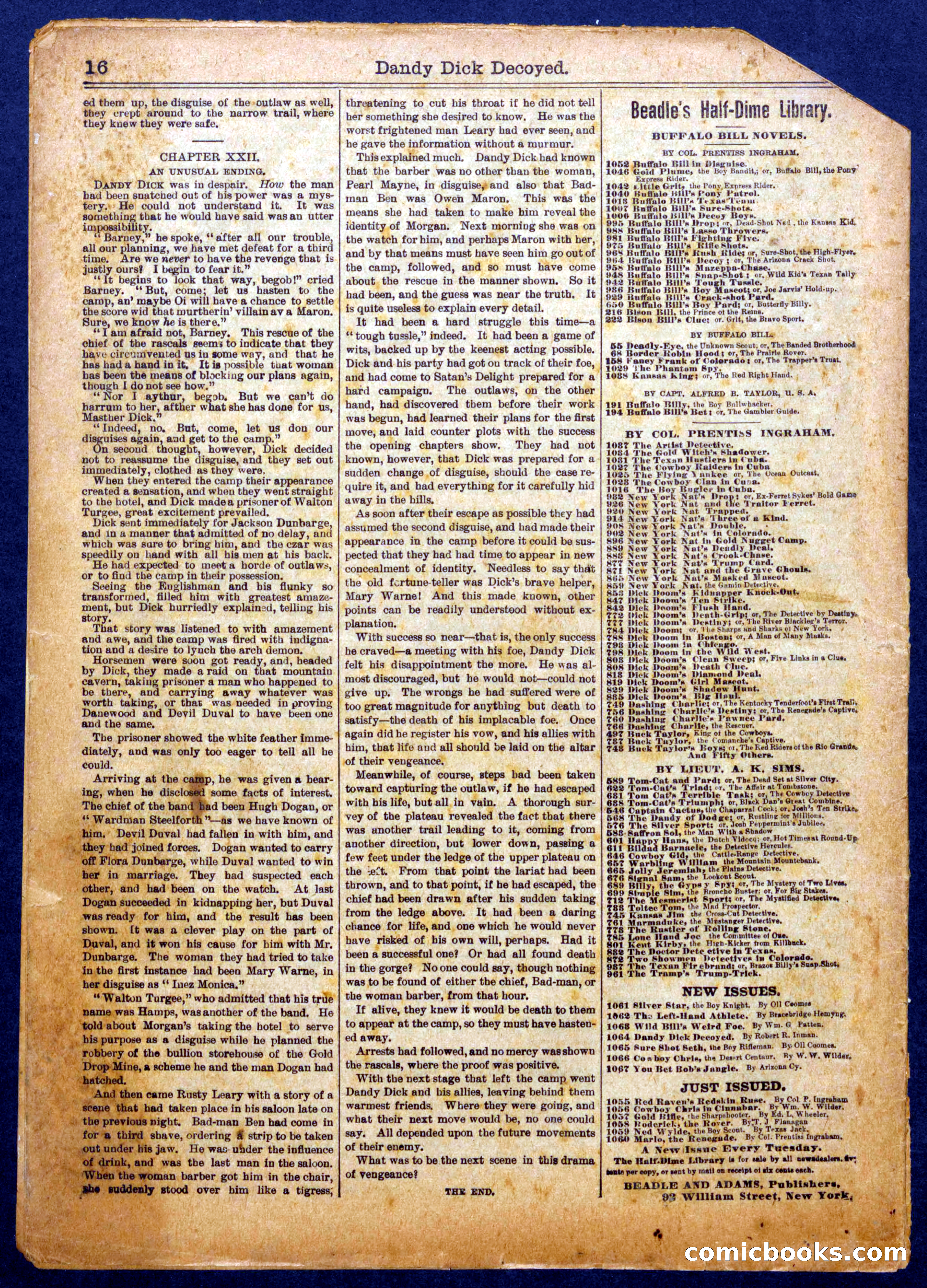 Beadle's Half Dime Library No. 1064 — page 16 of 16