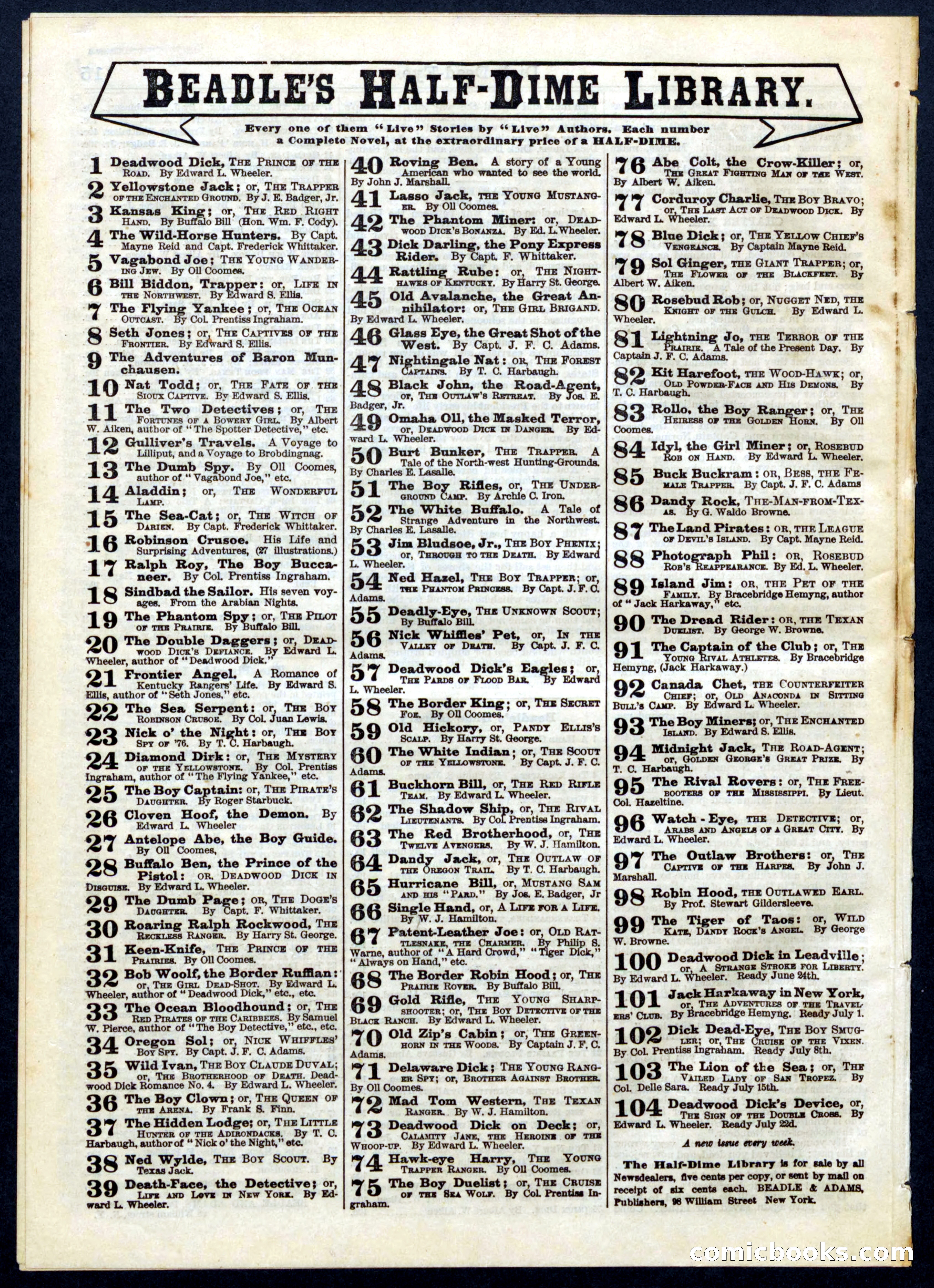 Beadle's Half Dime Library No. 102 — page 16 of 16