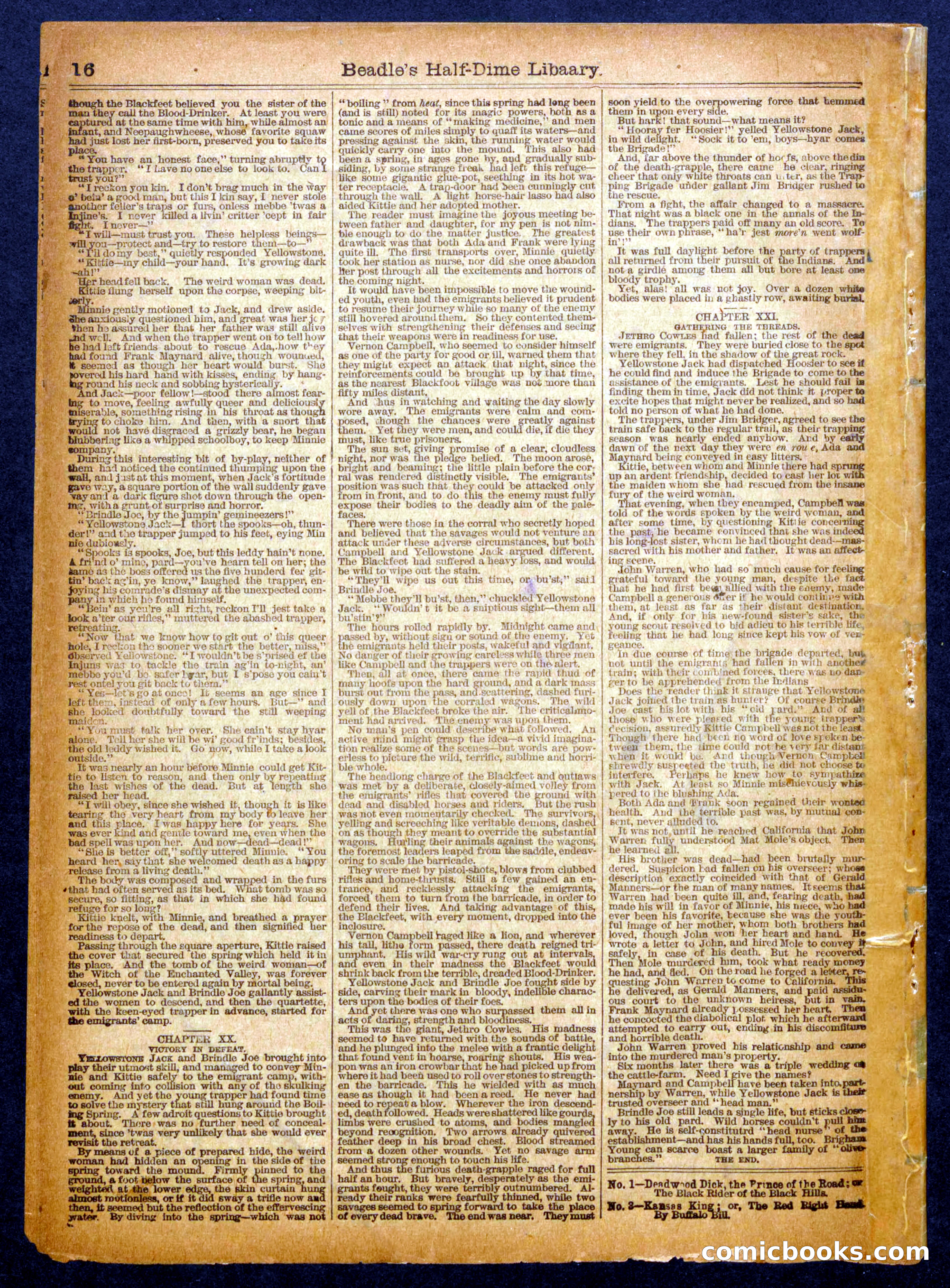 Beadle's Half Dime Library, No. 1121 — page 16 of 16