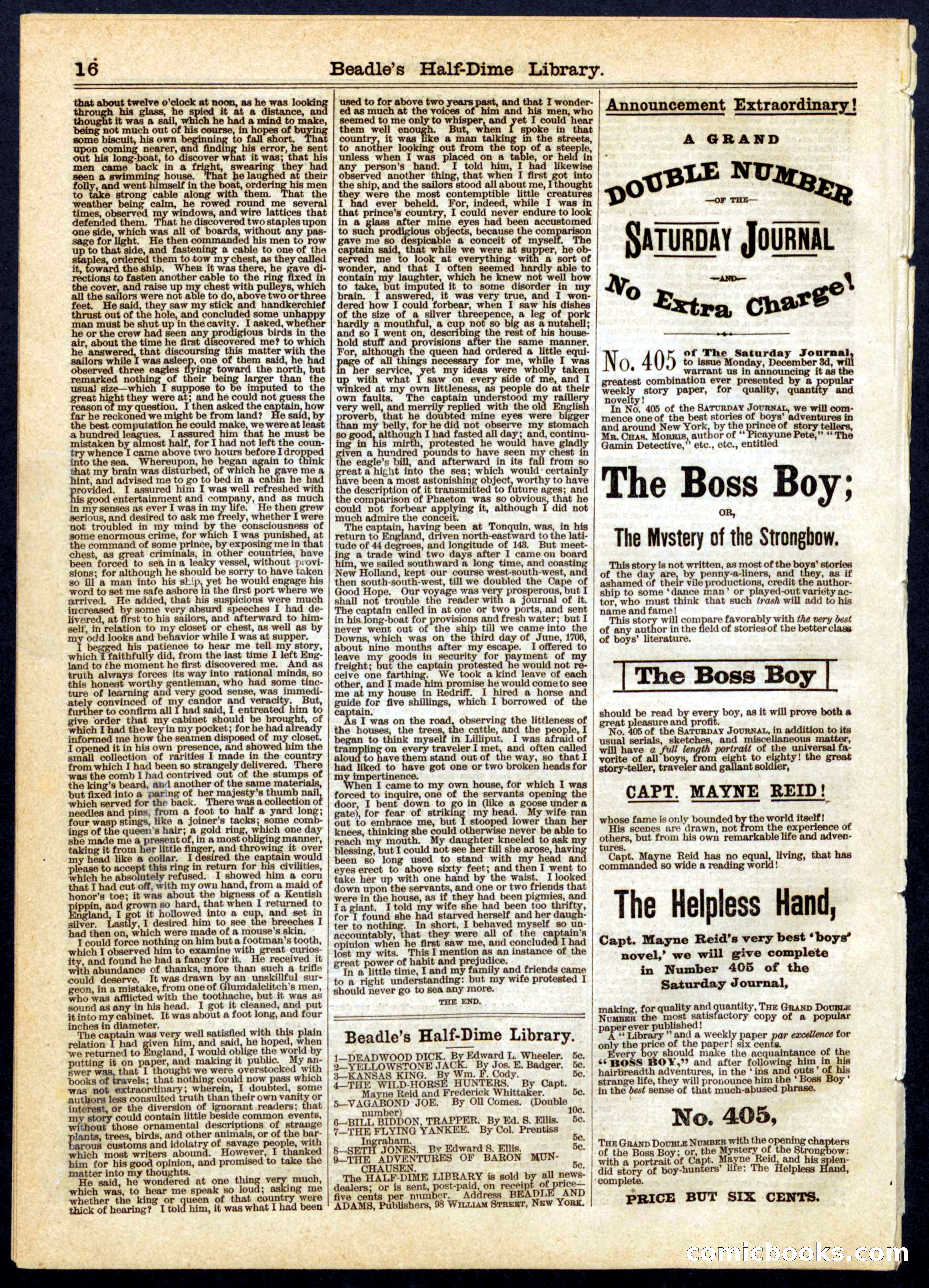 Beadle's Half Dime Library, No. 12 — page 16 of 16