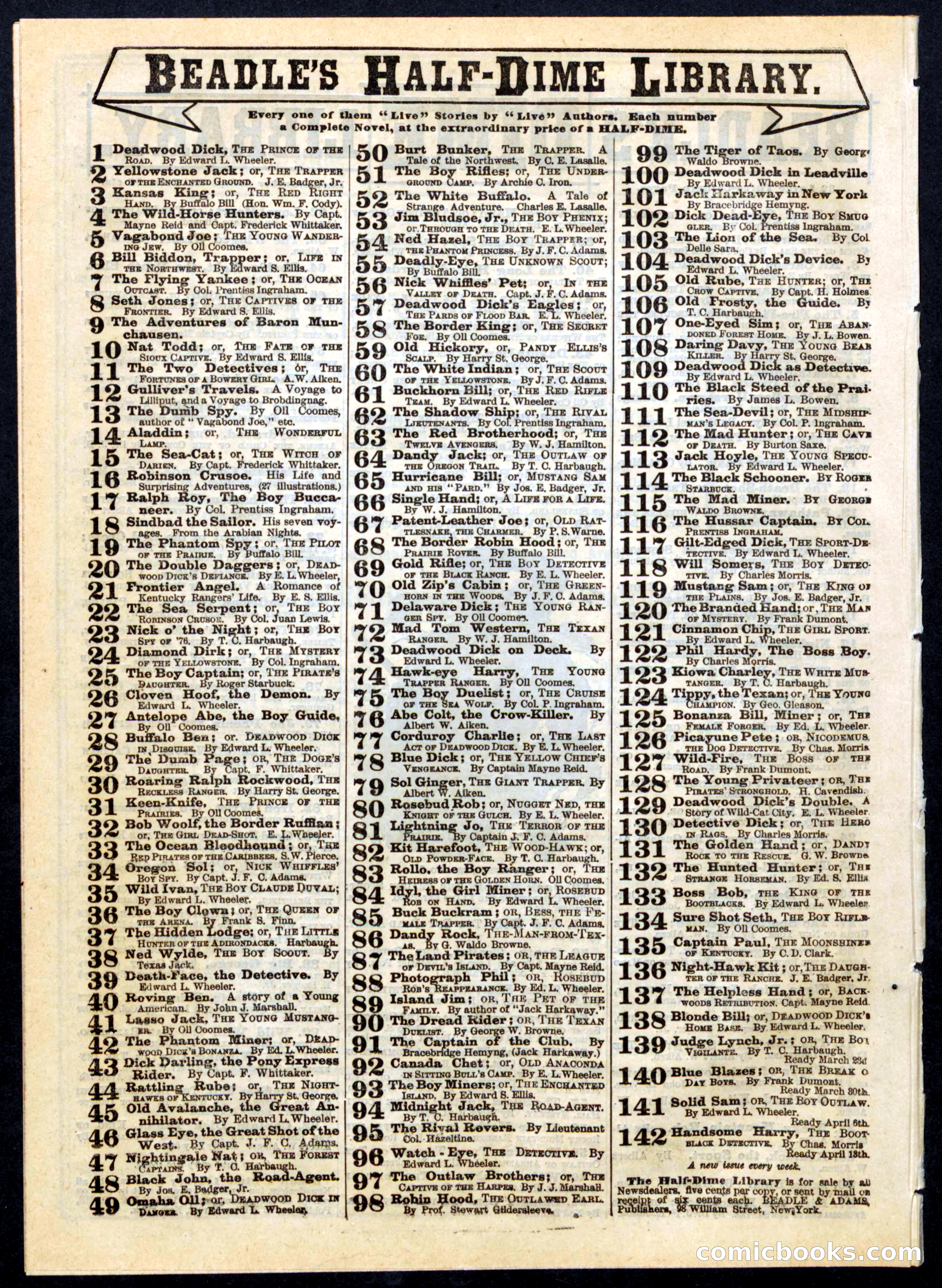 Beadle's Half Dime Library, No. 140 — page 16 of 16