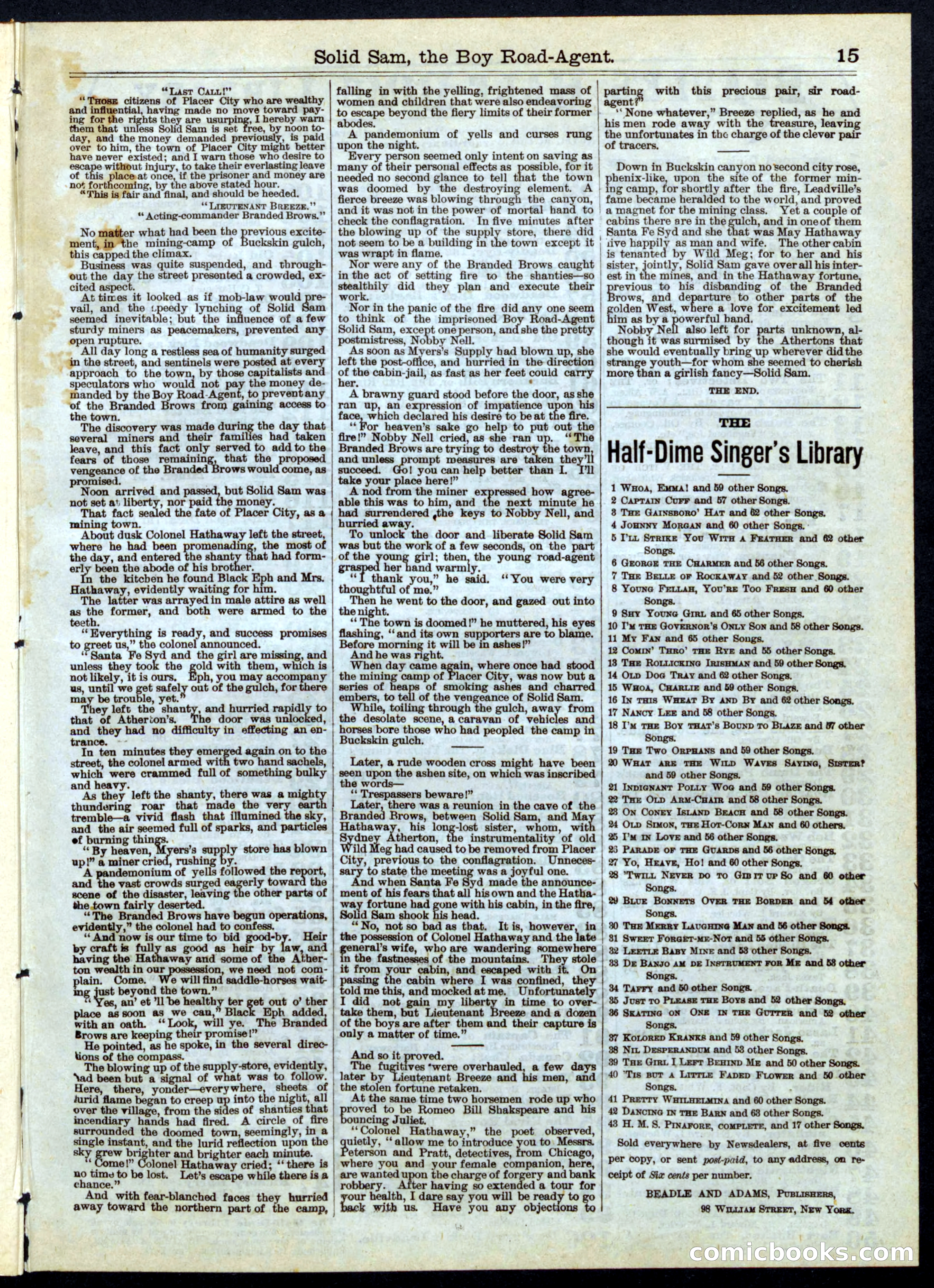 Beadle's Half Dime Library, No. 141 — page 15 of 16