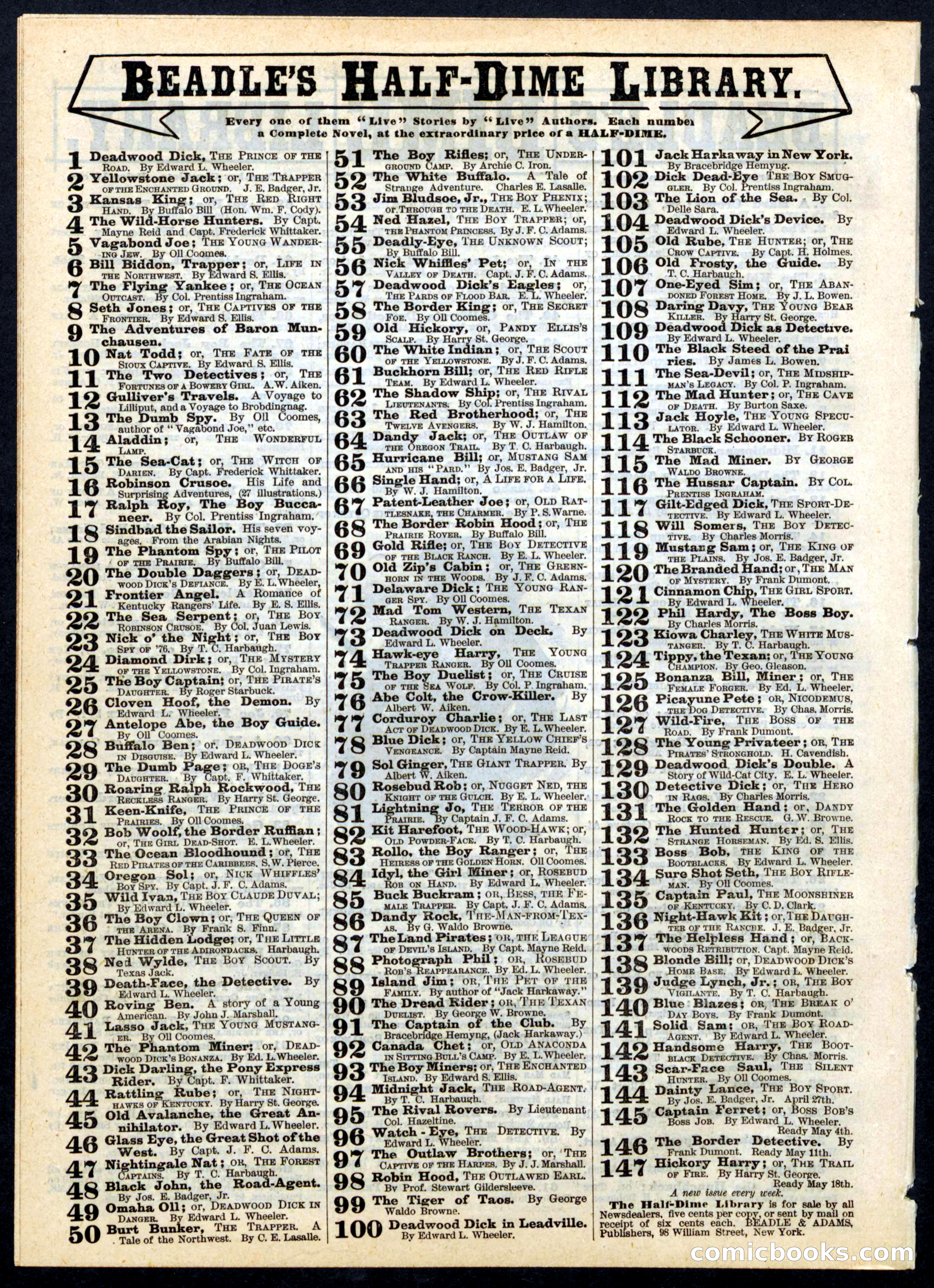 Beadle's Half Dime Library, No. 142 — page 16 of 16