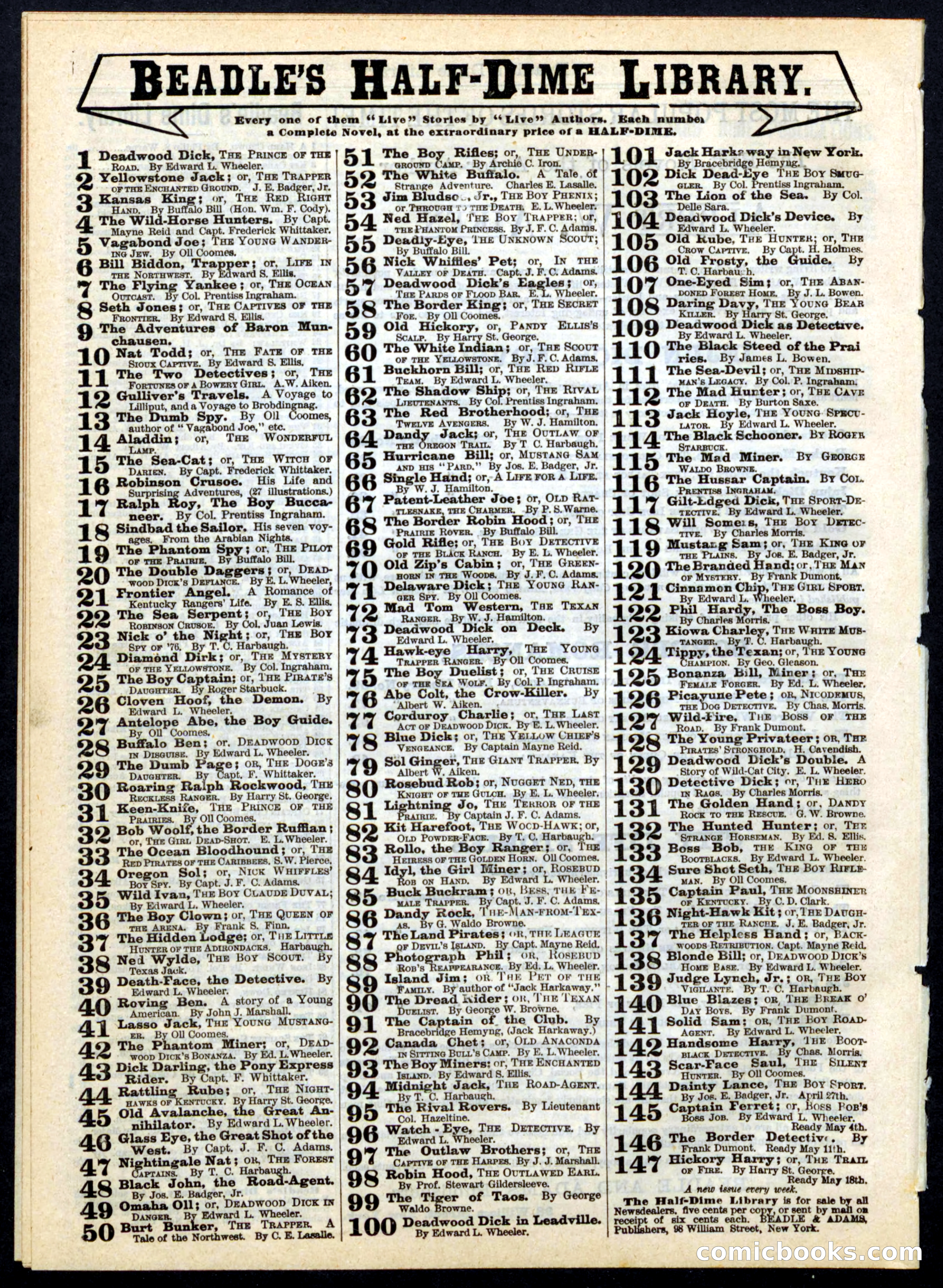 Beadle's Half Dime Library, No. 143 — page 16 of 16