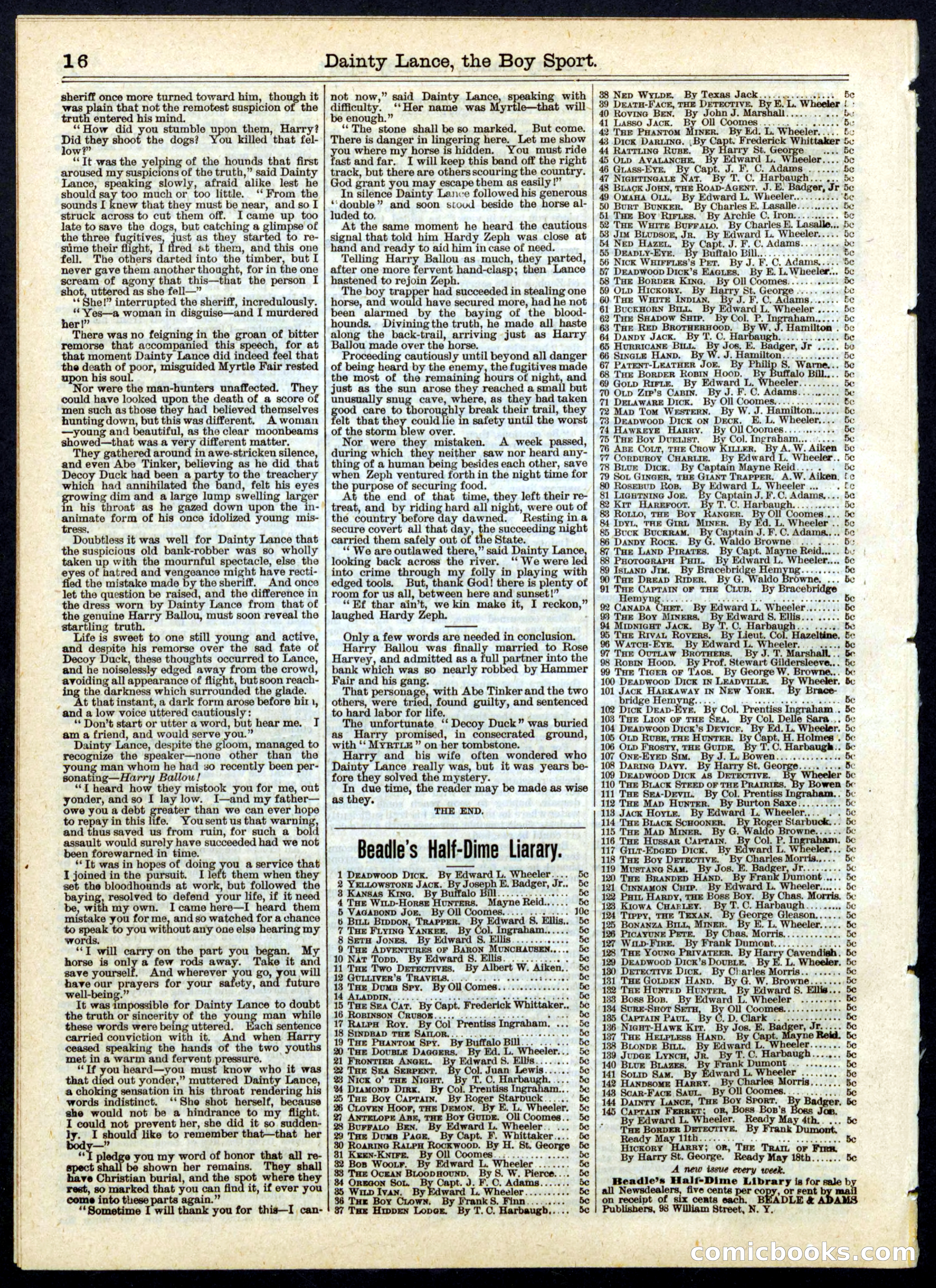 Beadle's Half Dime Library No. 144 — page 16 of 16