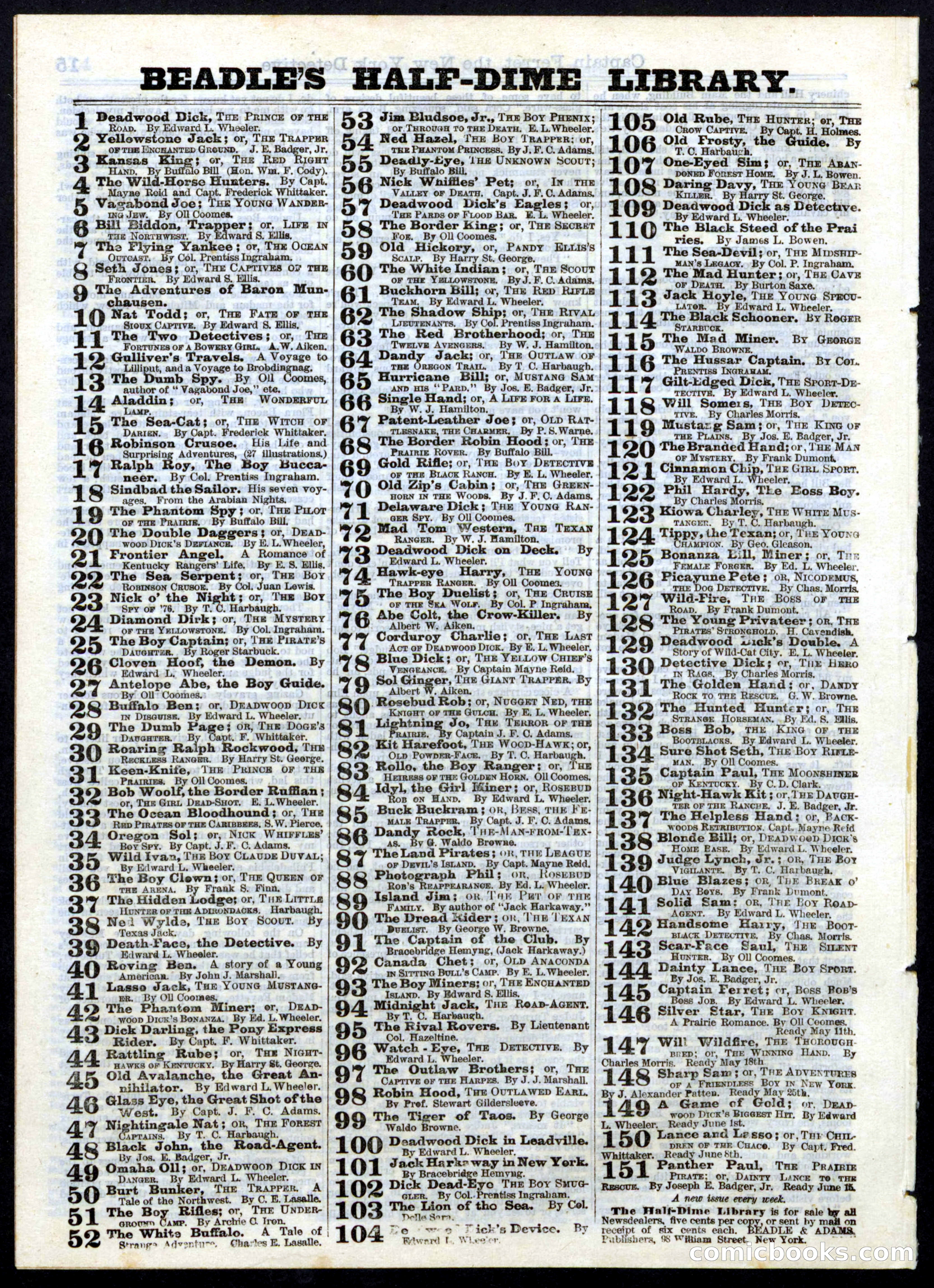 Beadle's Half Dime Library, No. 145 — page 16 of 16
