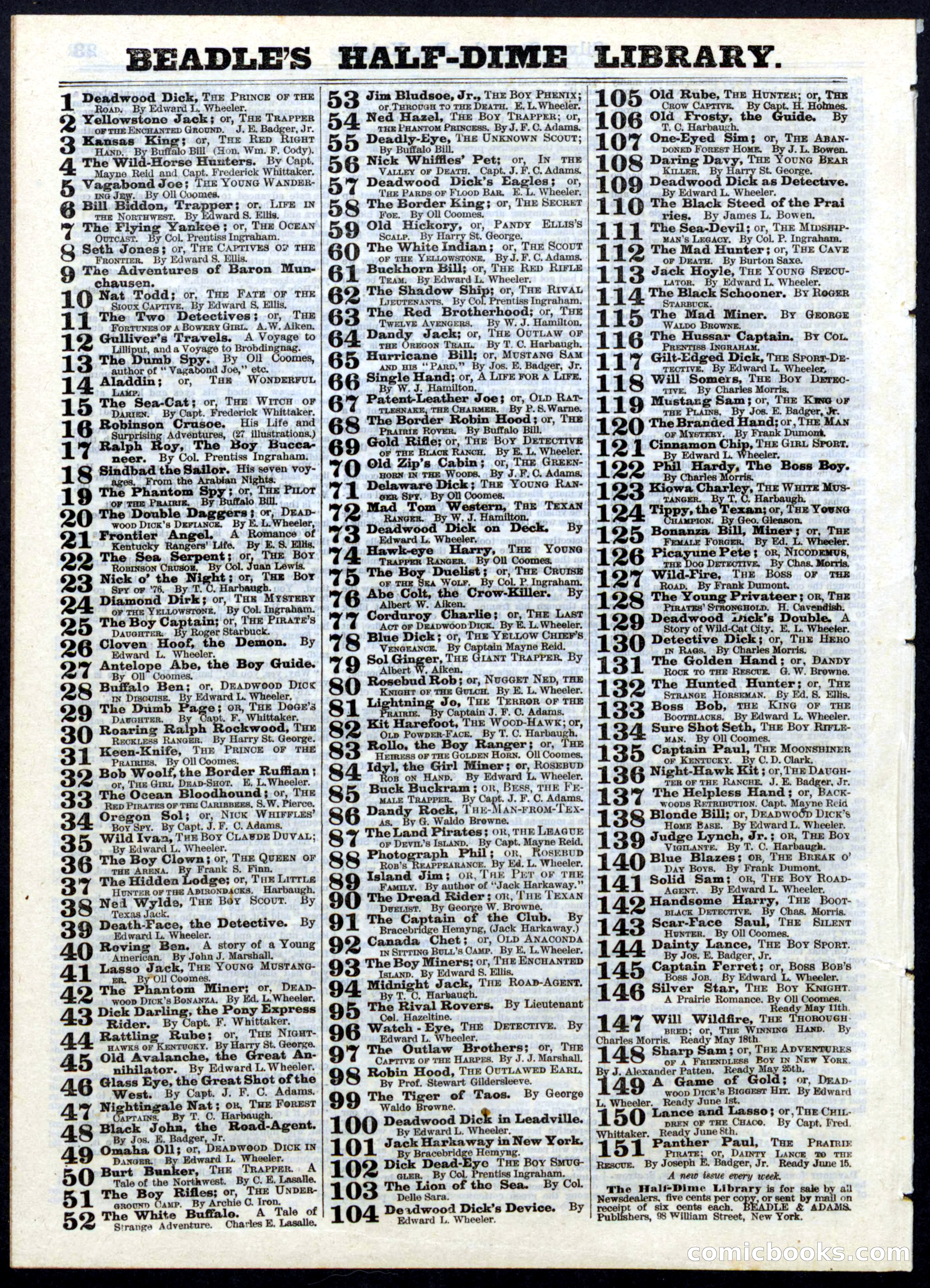 Beadle's Half Dime Library, No. 146 — page 24 of 24