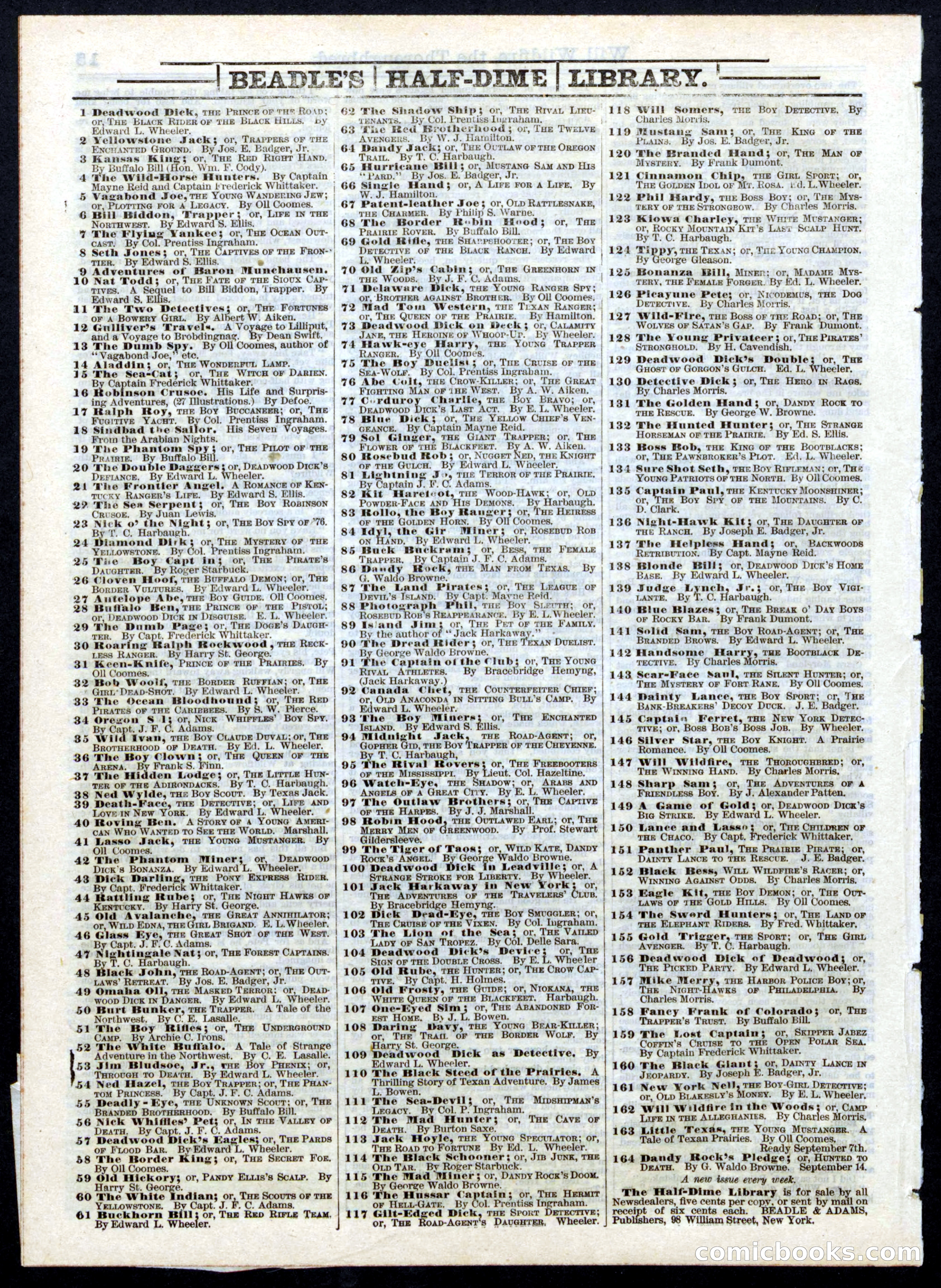 Beadle's Half Dime Library, No. 147 — page 16 of 16
