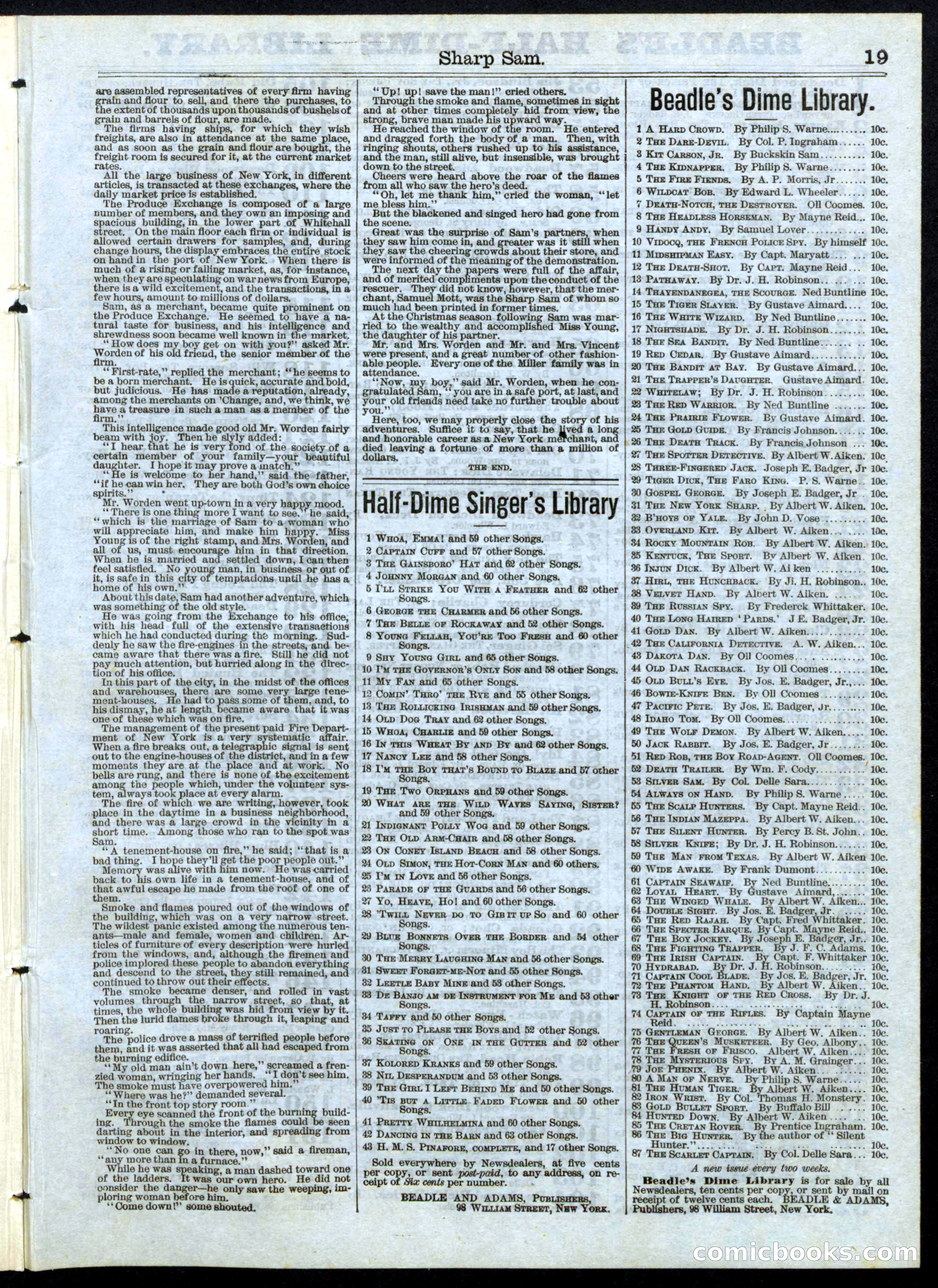 Beadle's Half Dime Library, No. 148 — page 19 of 20