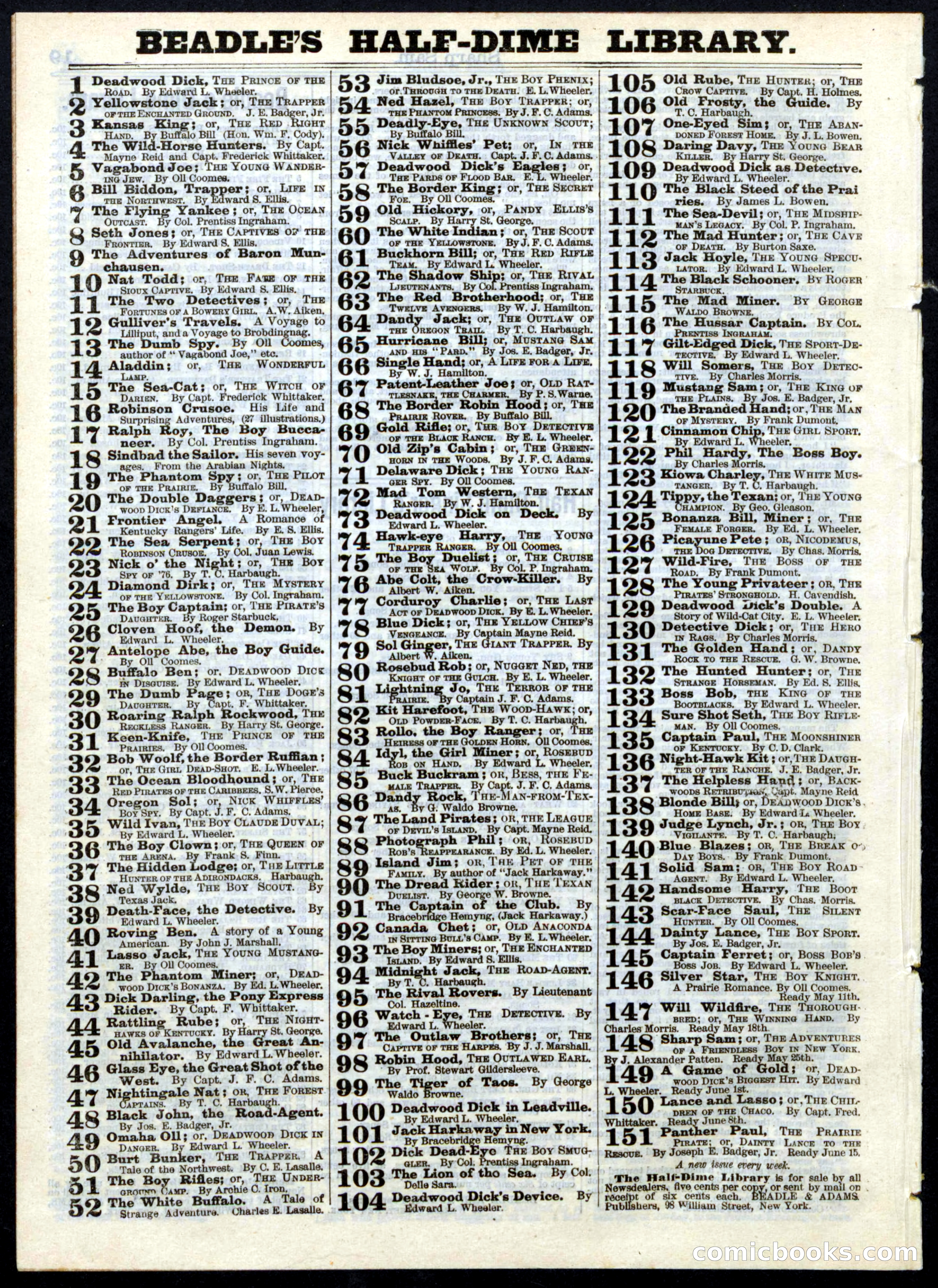 Beadle's Half Dime Library, No. 148 — page 20 of 20