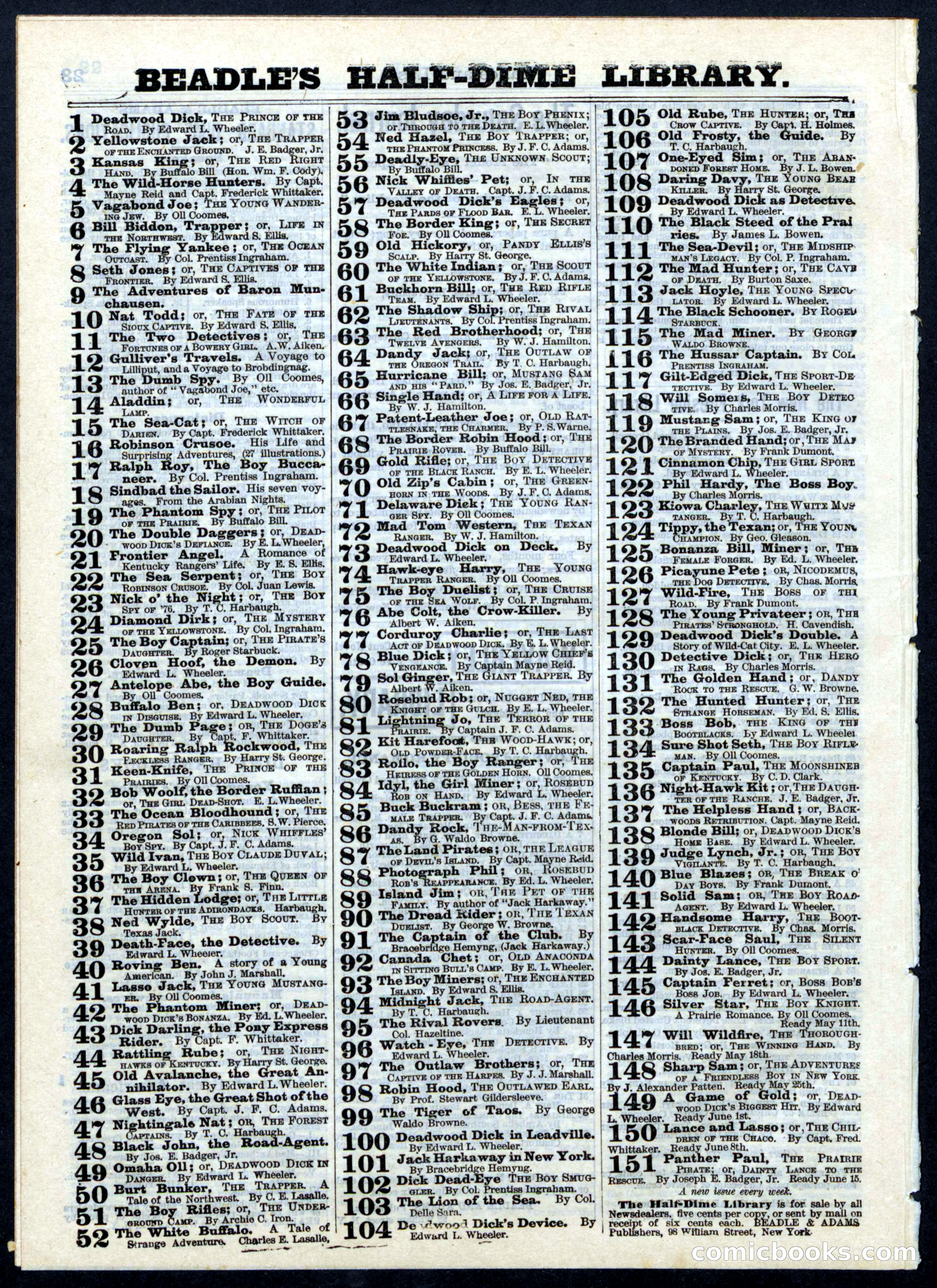 Beadle's Half Dime Library, No. 150 — page 24 of 24