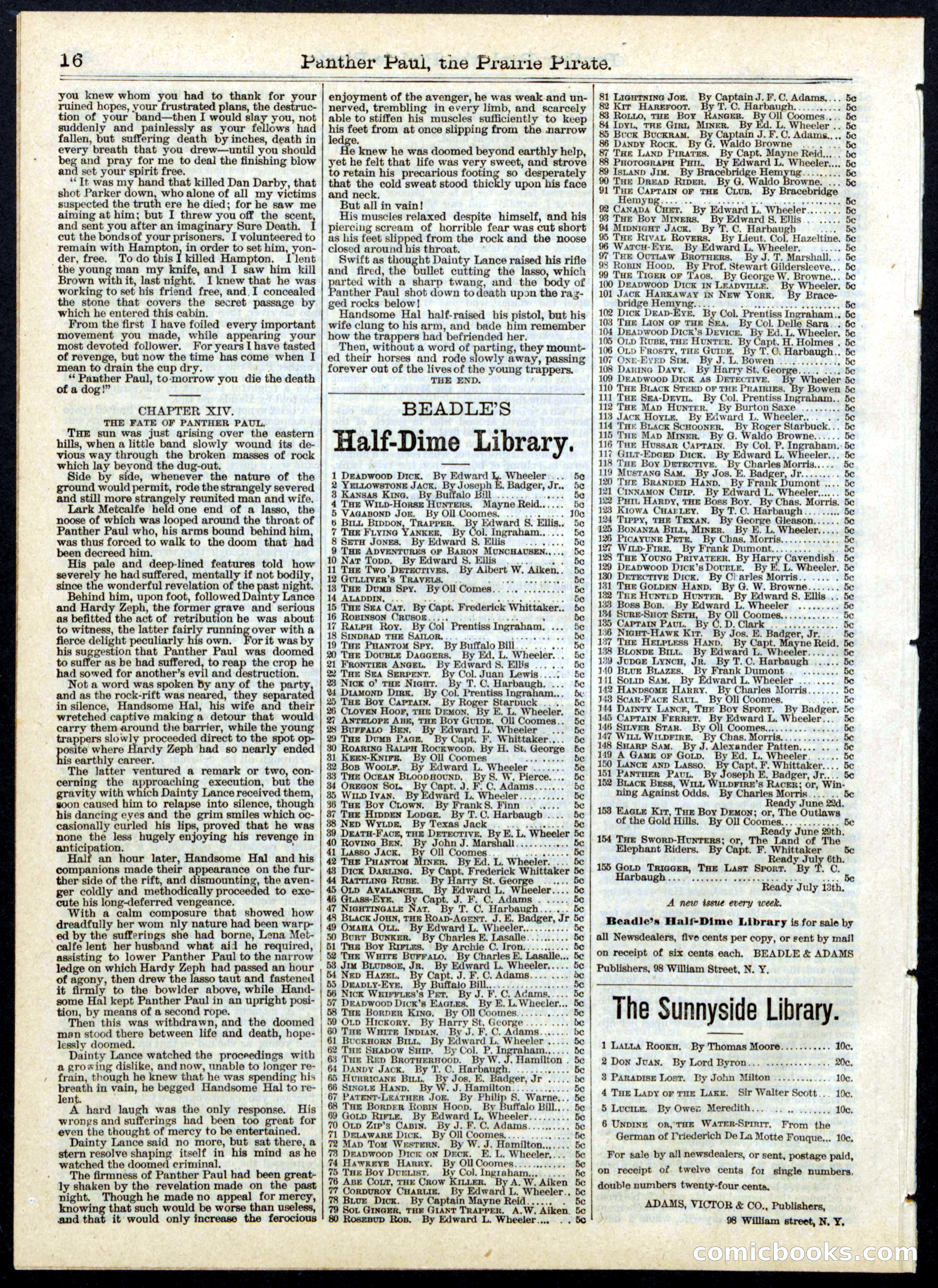 Beadle's Half Dime Library No. 151 — page 16 of 16