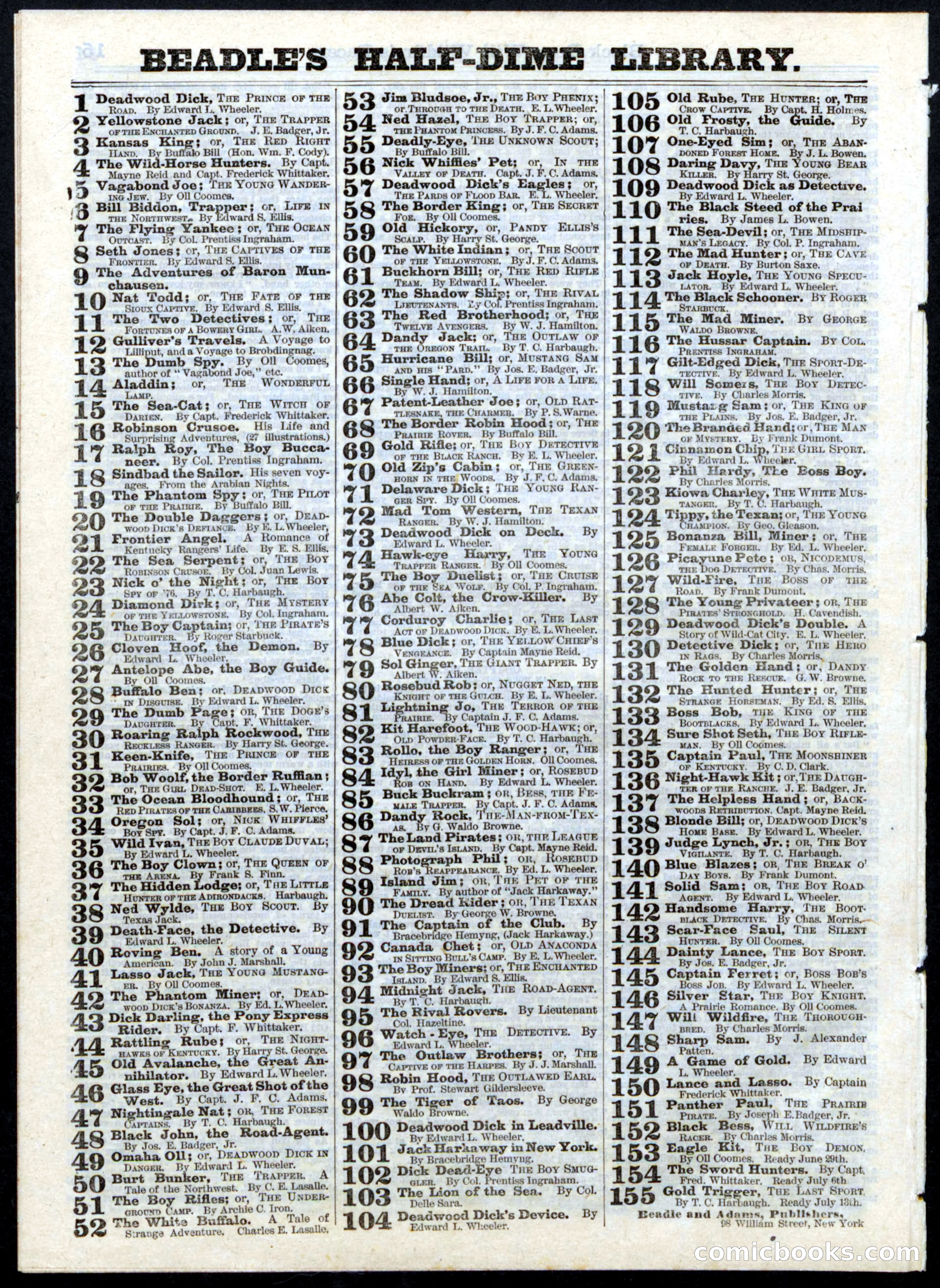 Beadle's Half Dime Library, No. 152 — page 16 of 16
