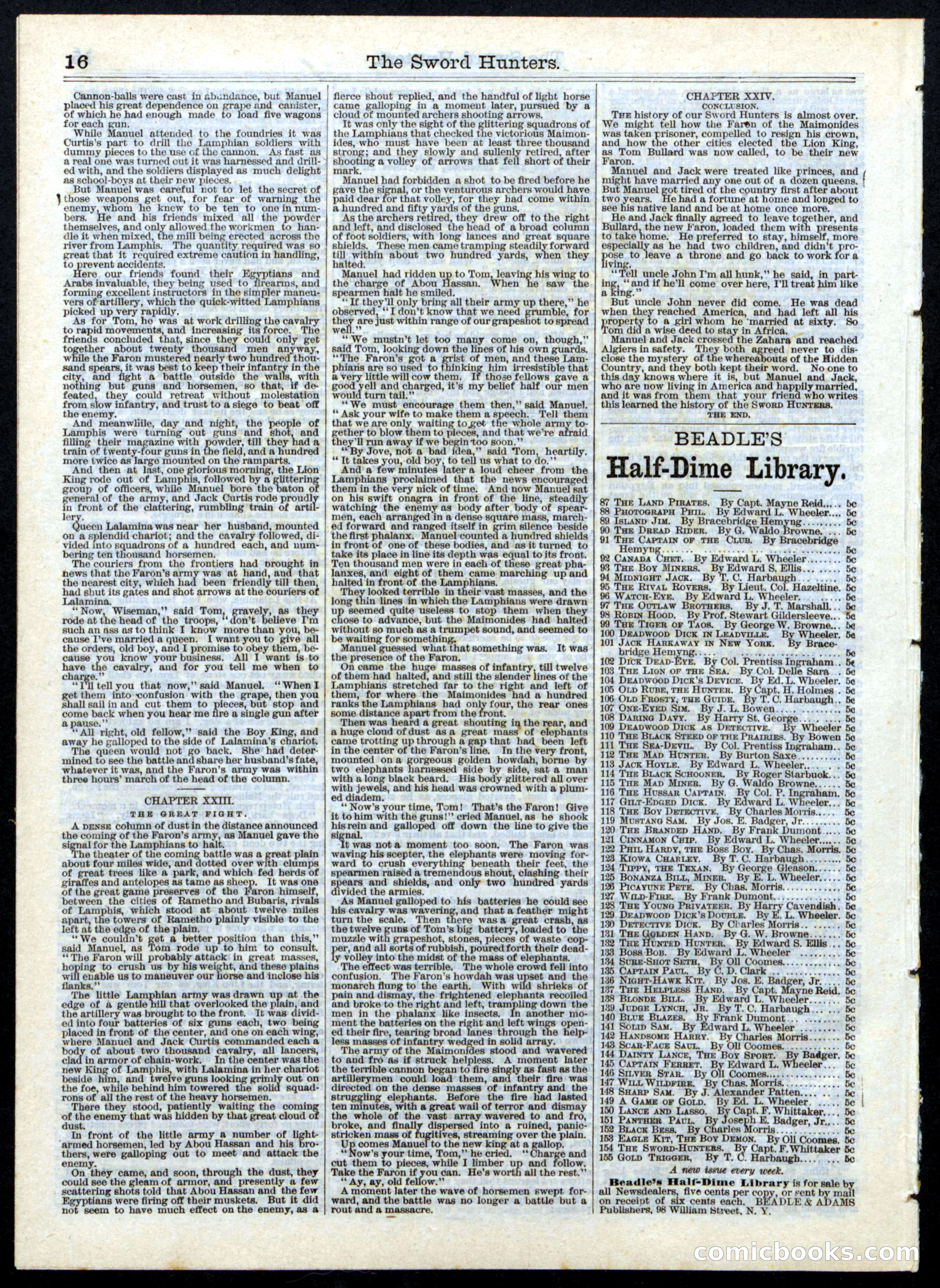 Beadle's Half Dime Library, No. 154 — page 16 of 16