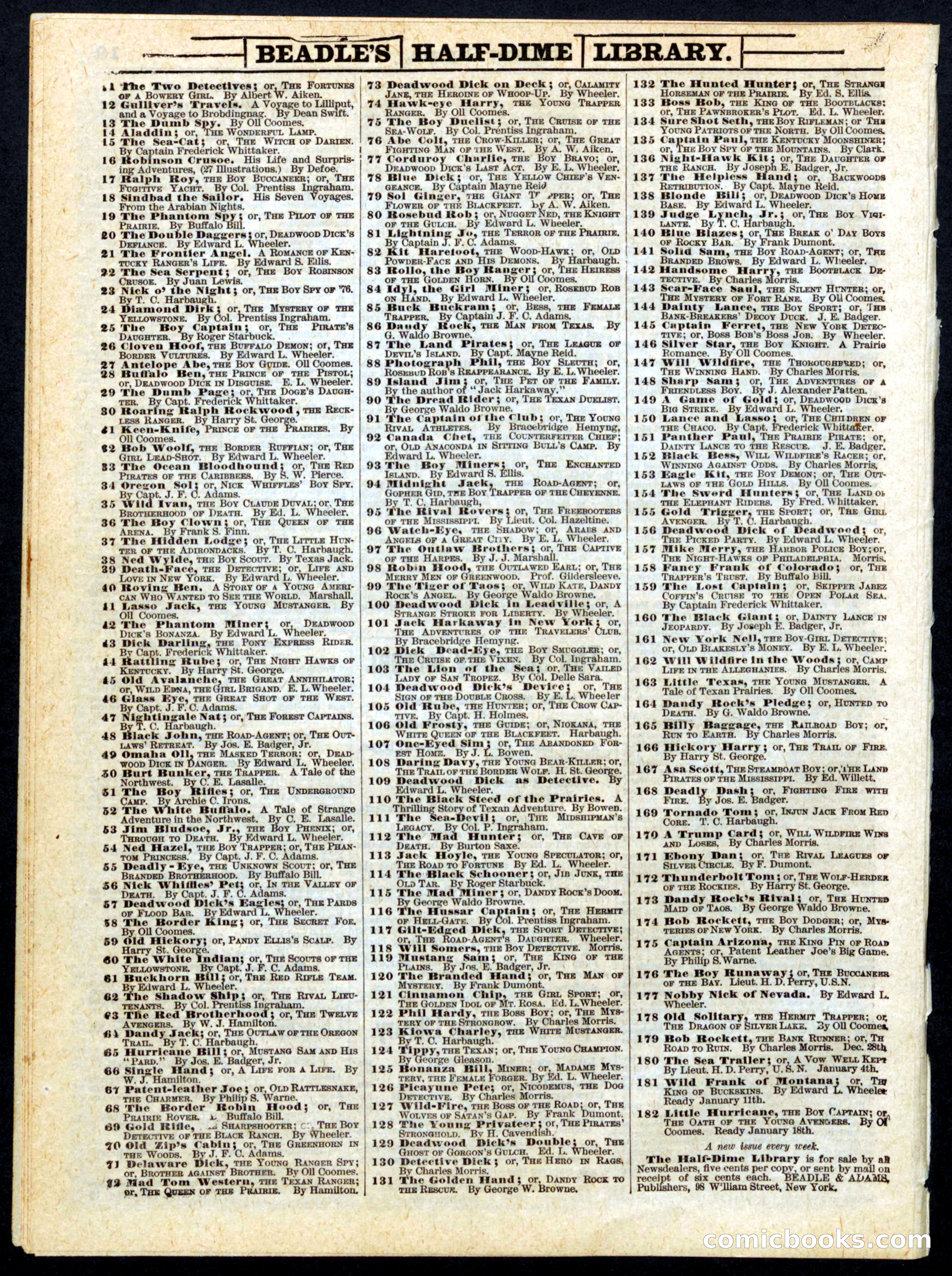 Beadle's Half Dime Library, No. 159 — page 20 of 20