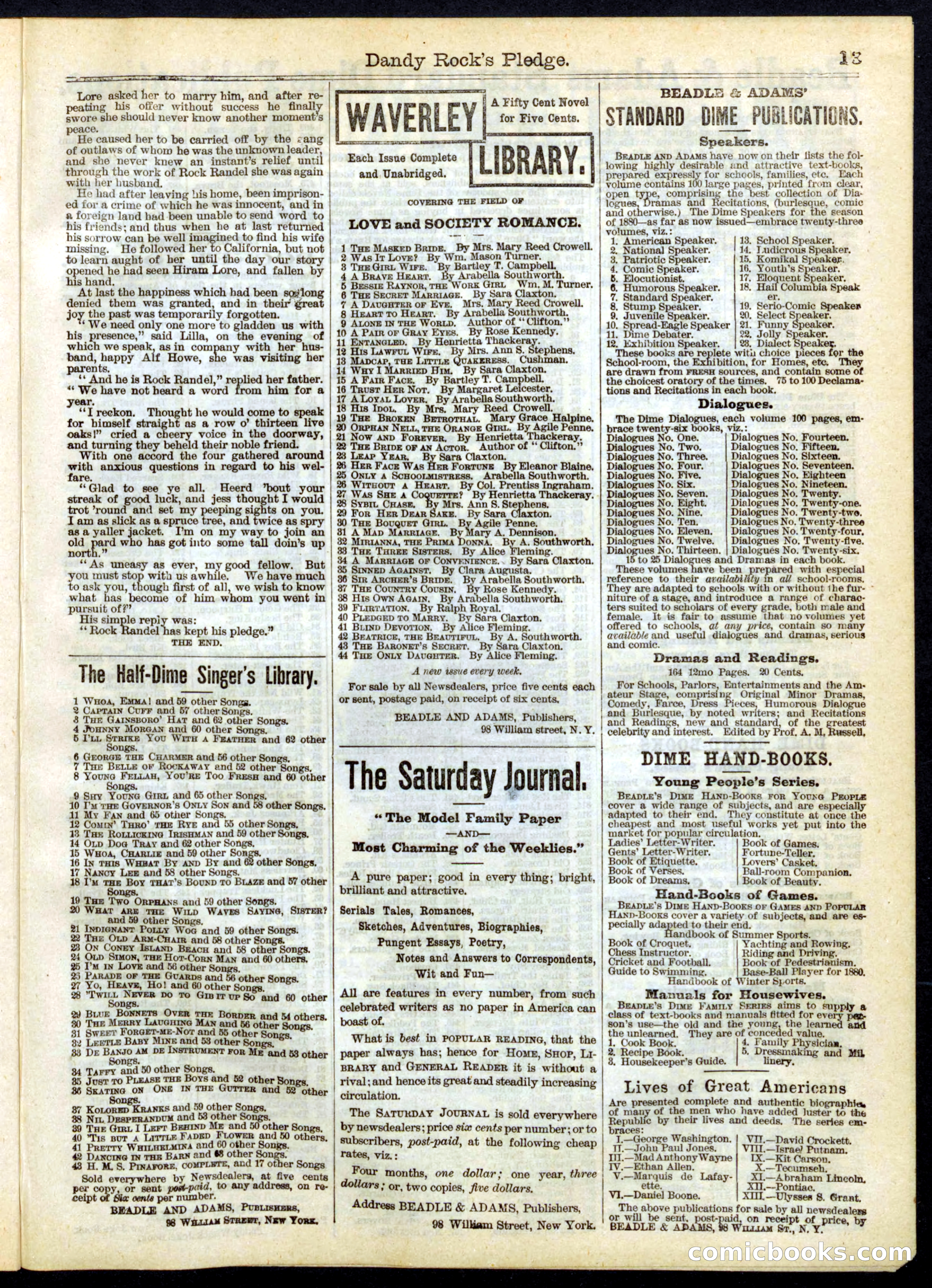 Beadle's Half Dime Library No. 164 — page 13 of 16
