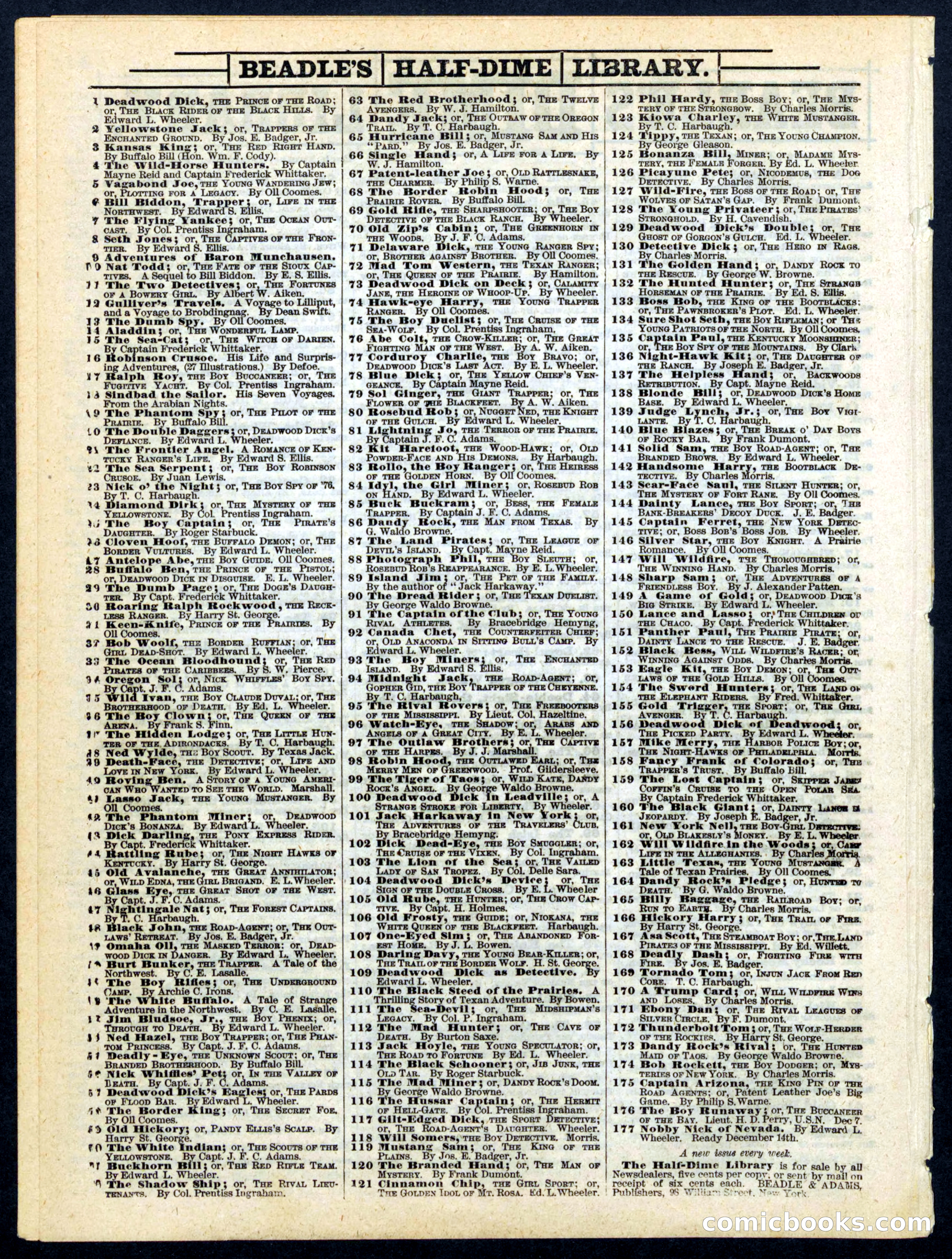 Beadle's Half Dime Library, No. 175 — page 16 of 16