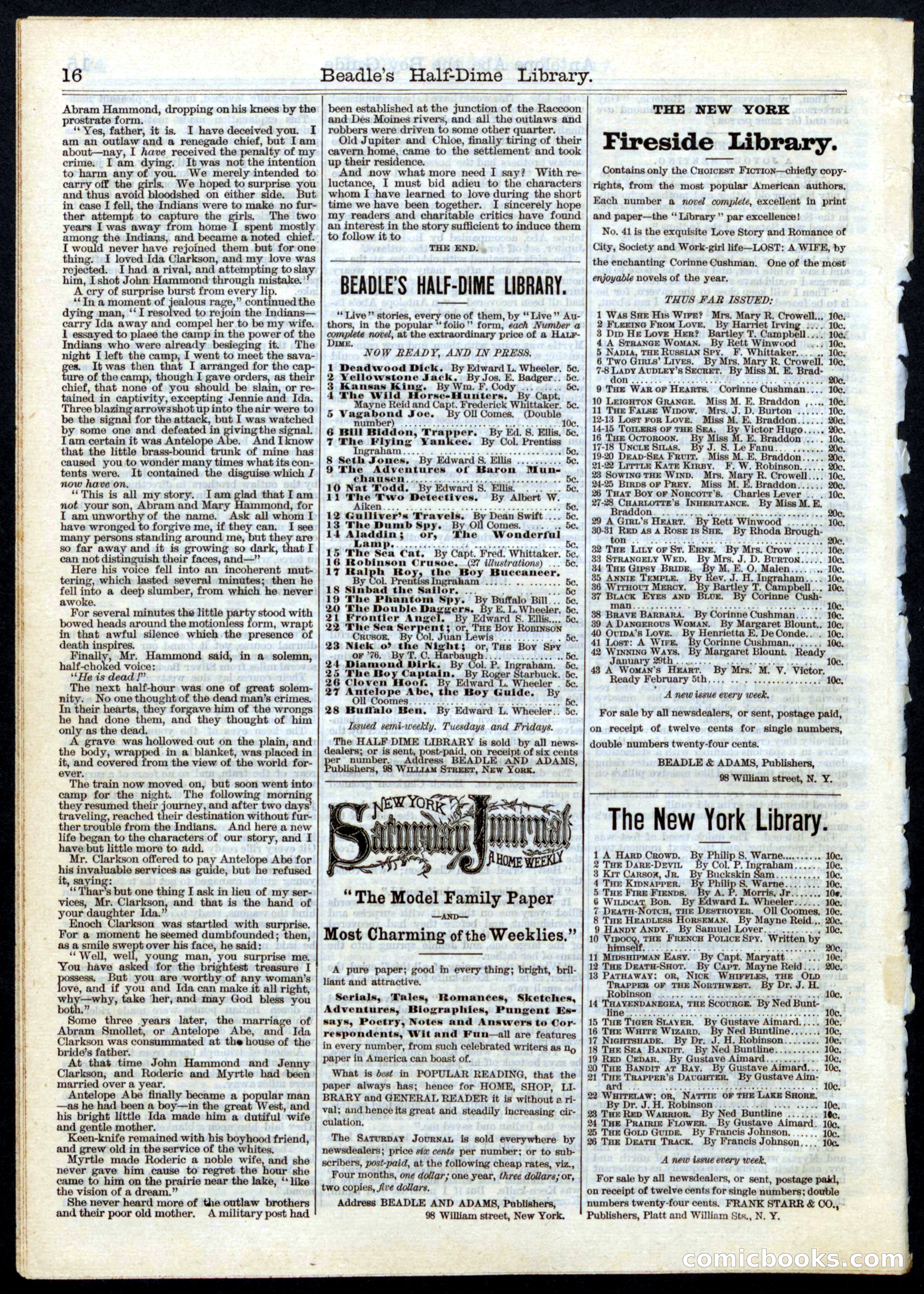 Beadle's Half Dime Library, No. 27 — page 16 of 16