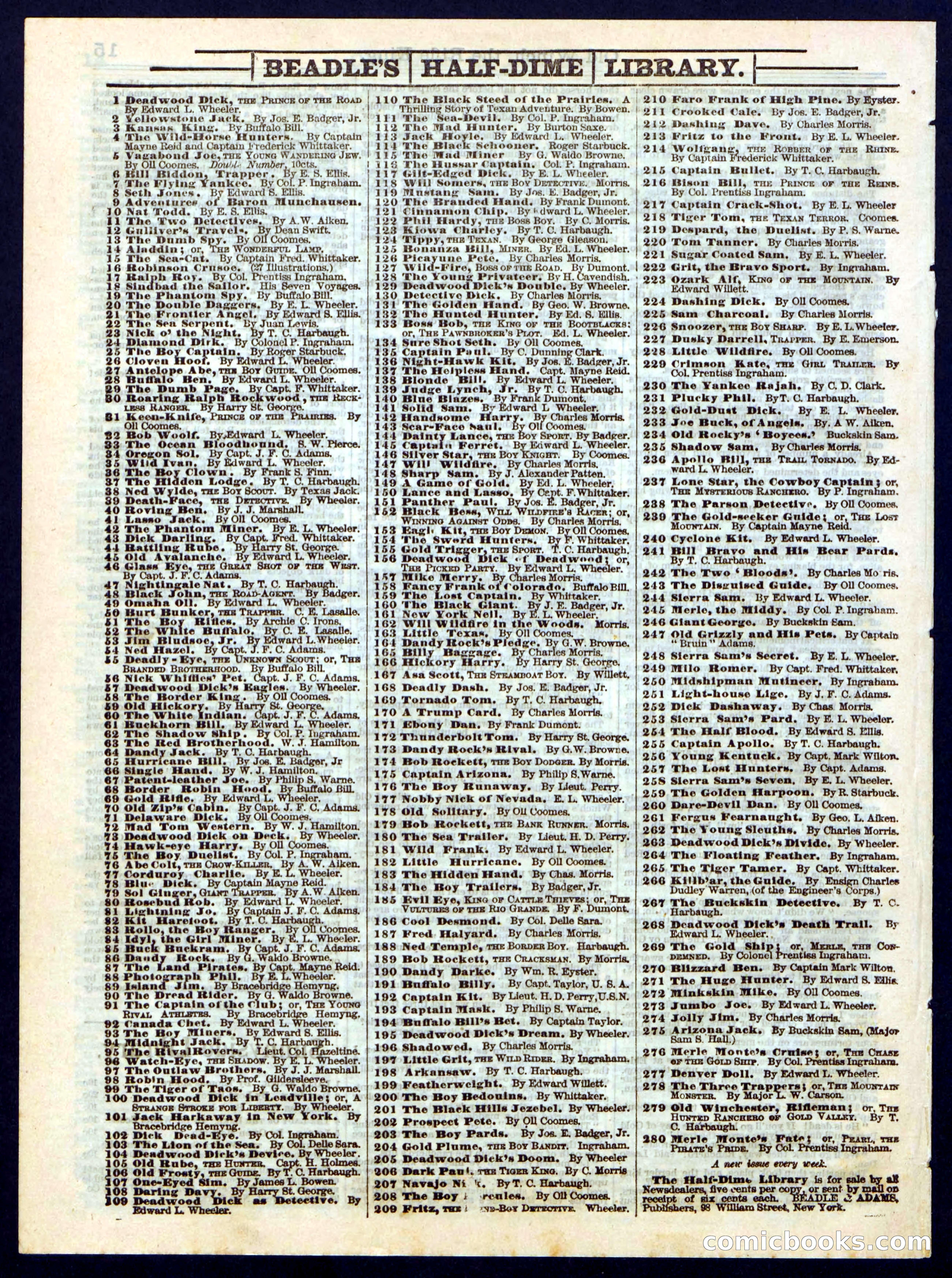 Beadle's Half Dime Library, No. 279 — page 16 of 16