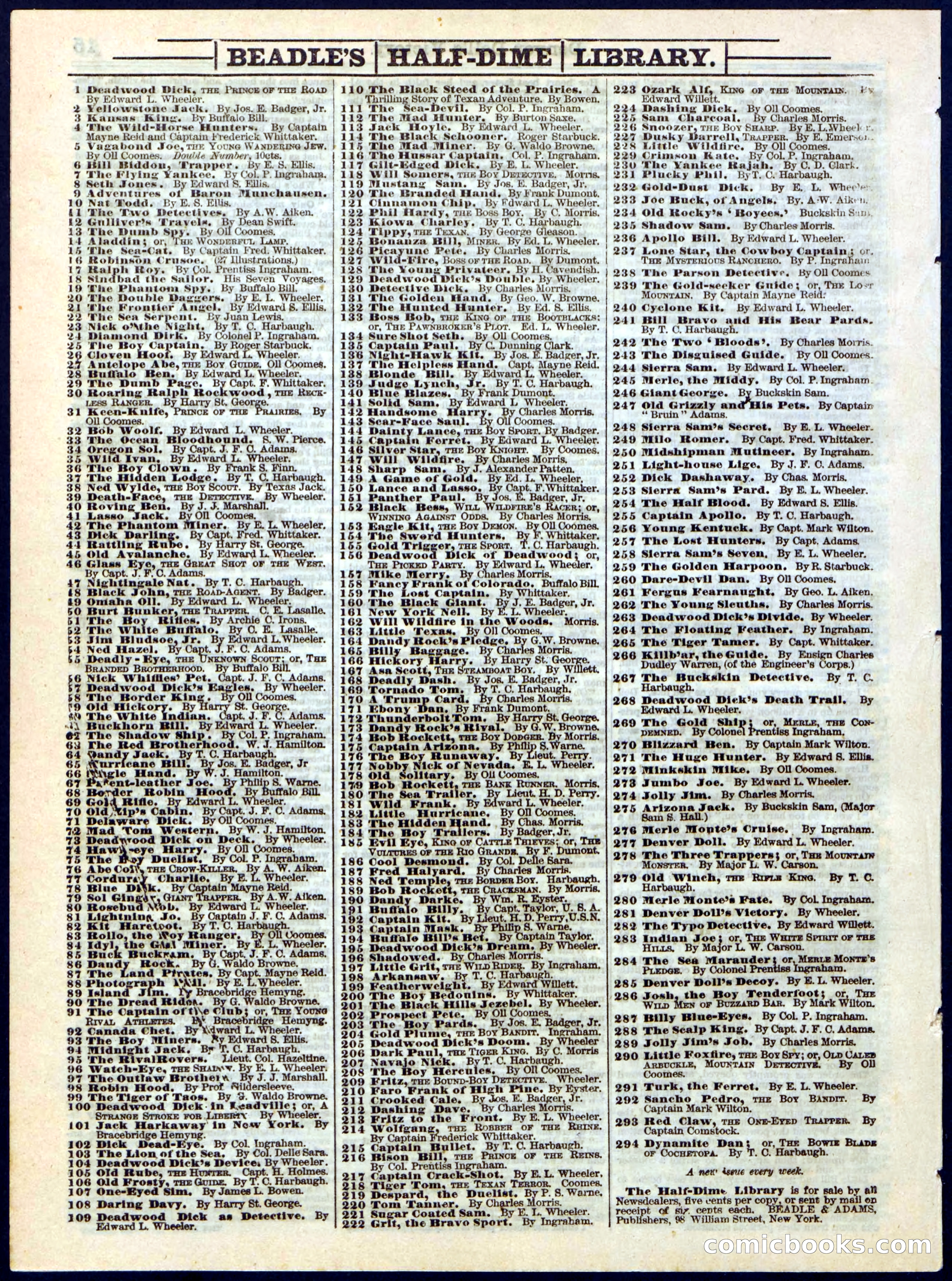 Beadle's Half Dime Library, No. 281 — page 16 of 16
