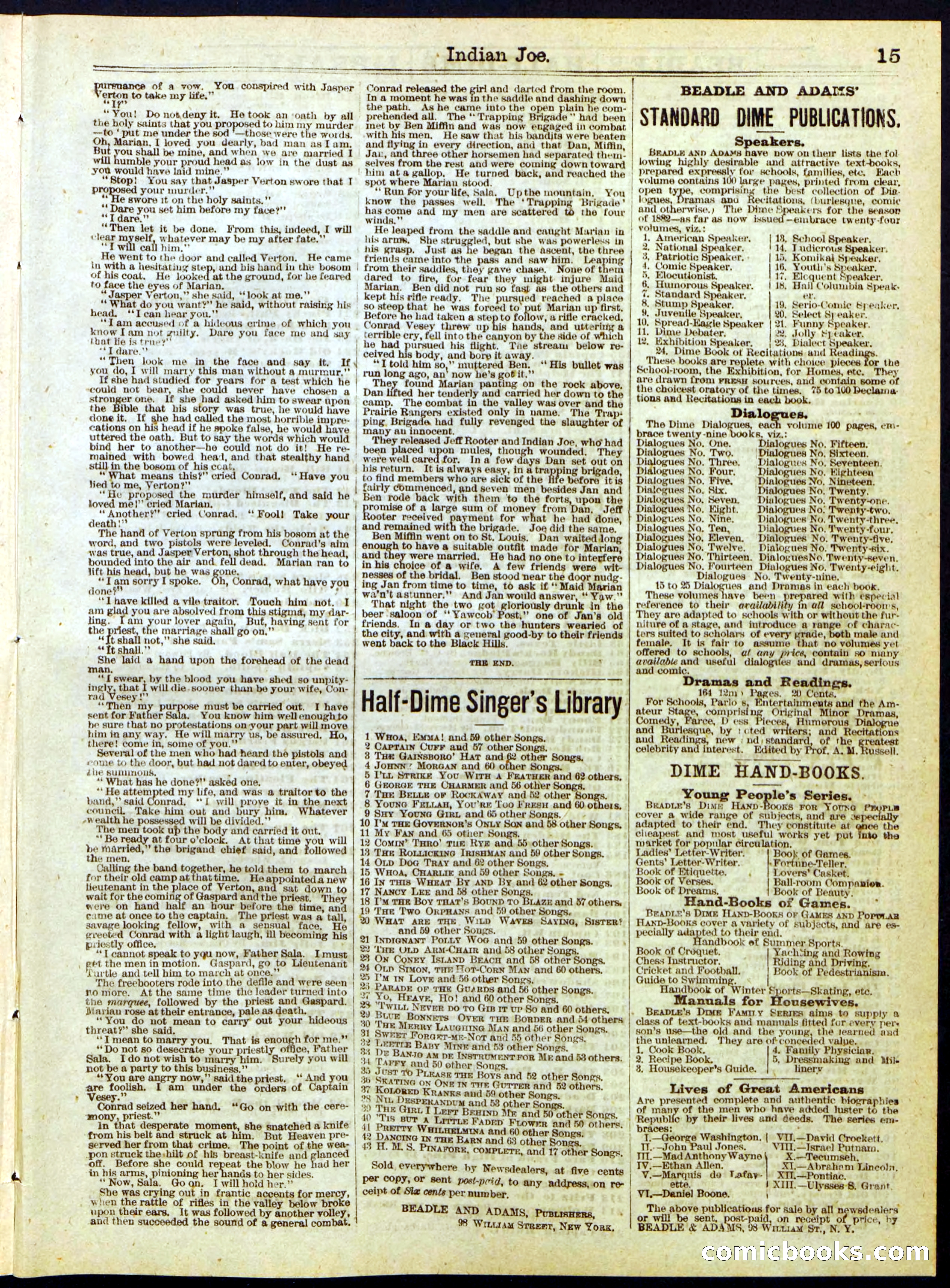 Beadle's Half Dime Library, No. 283 — page 15 of 16