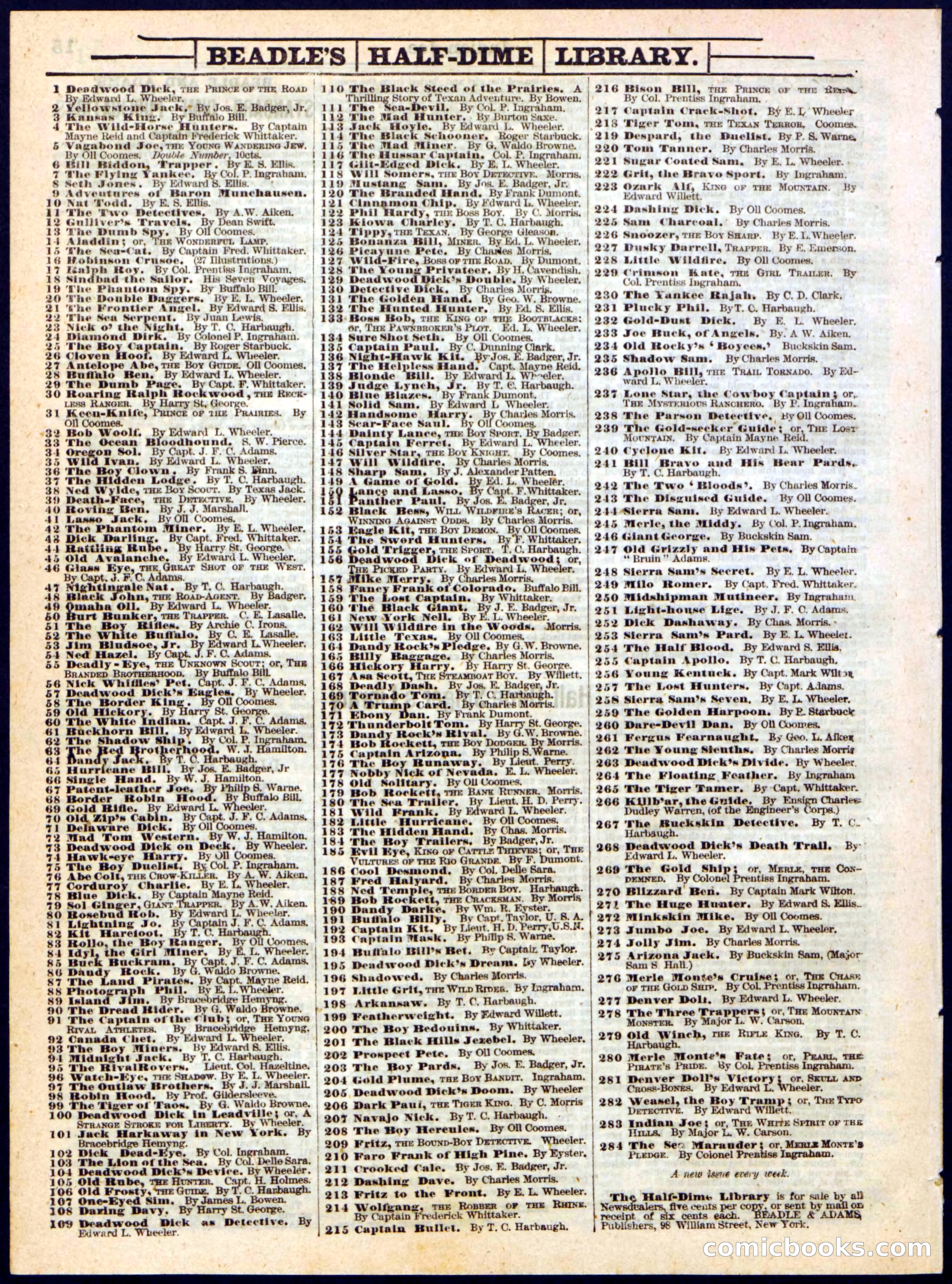 Beadle's Half Dime Library, No. 283 — page 16 of 16