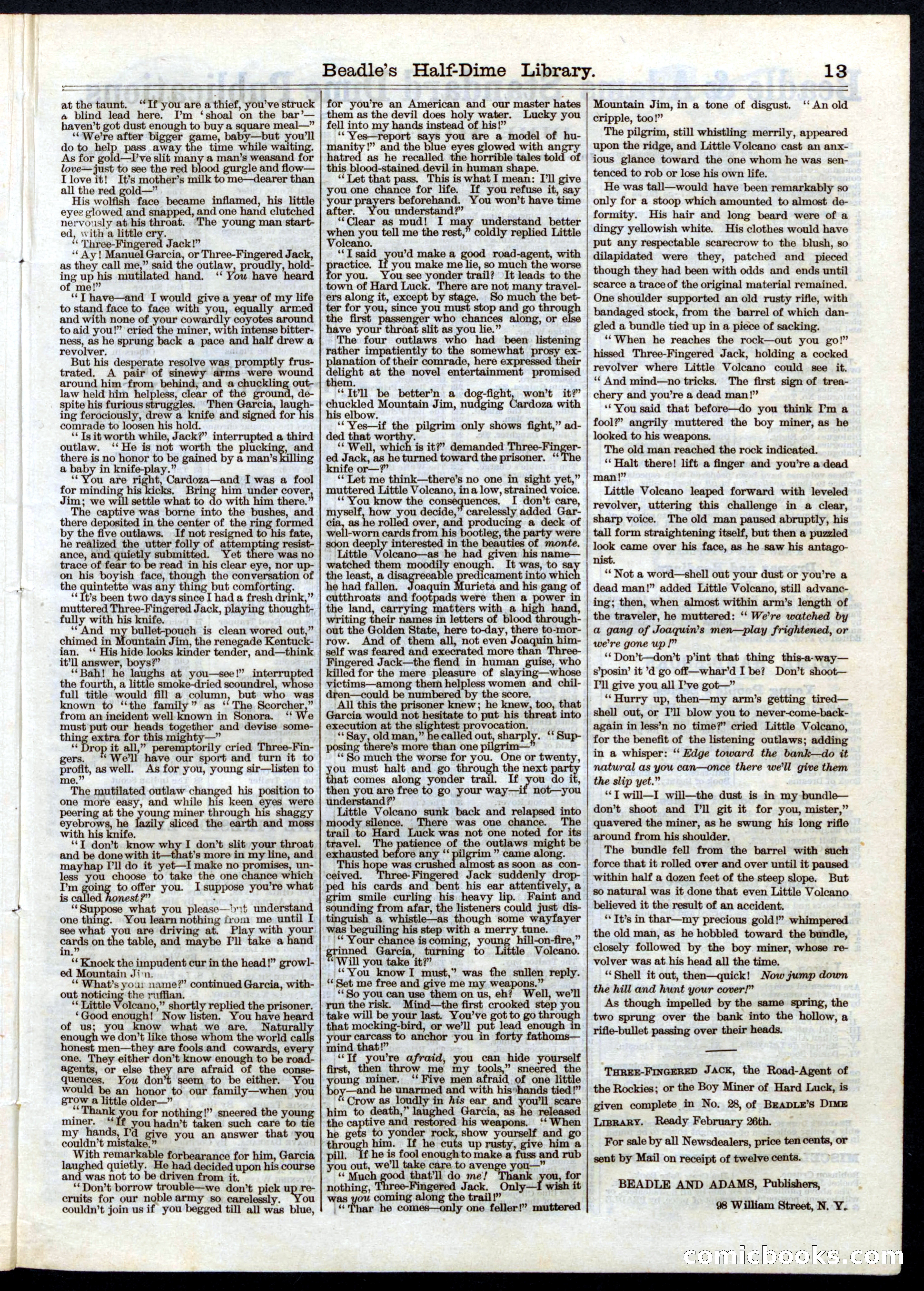 Beadle's Half Dime Library No. 30 — page 13 of 16