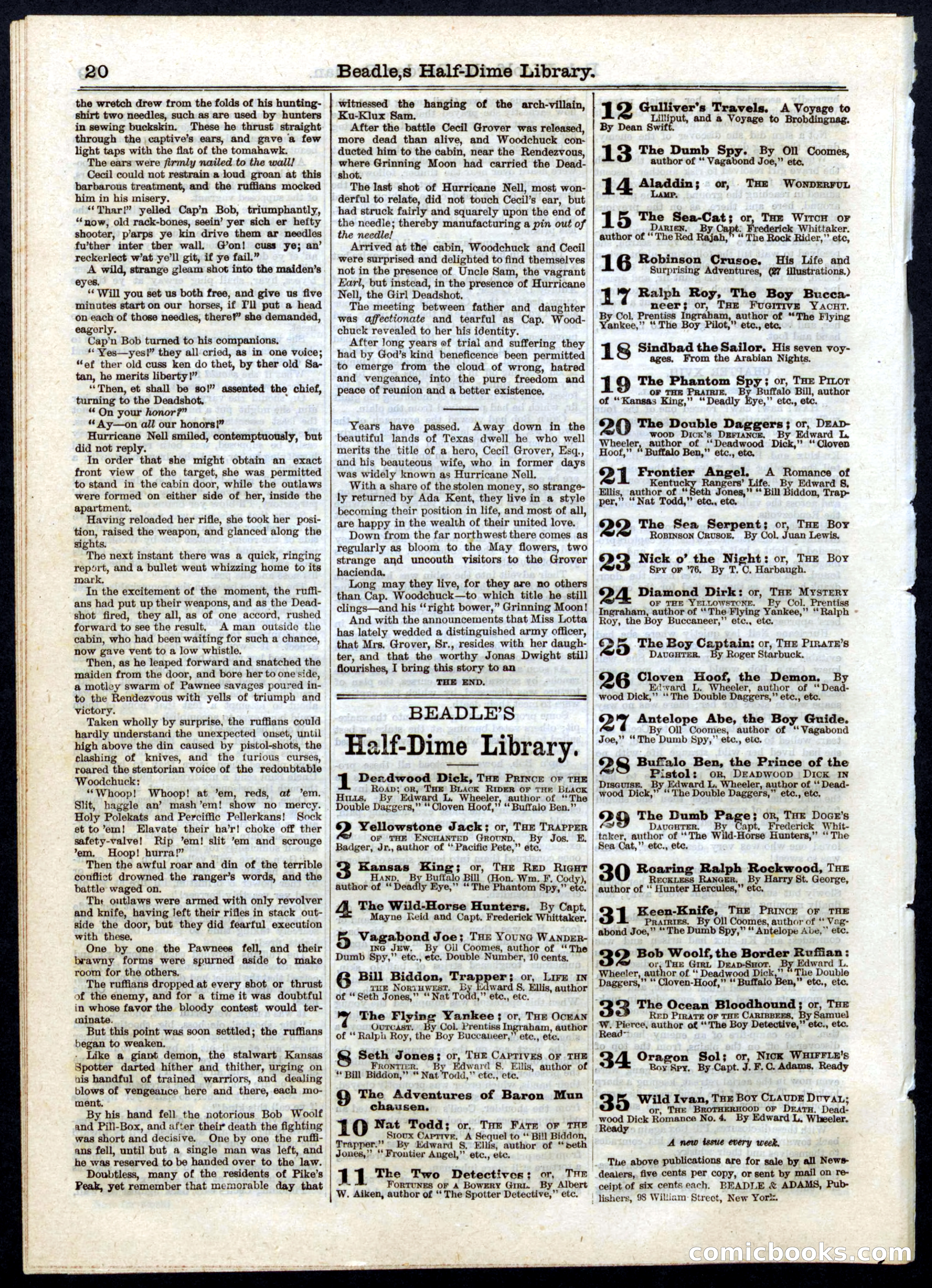 Beadle's Half Dime Library No. 32 — page 20 of 20