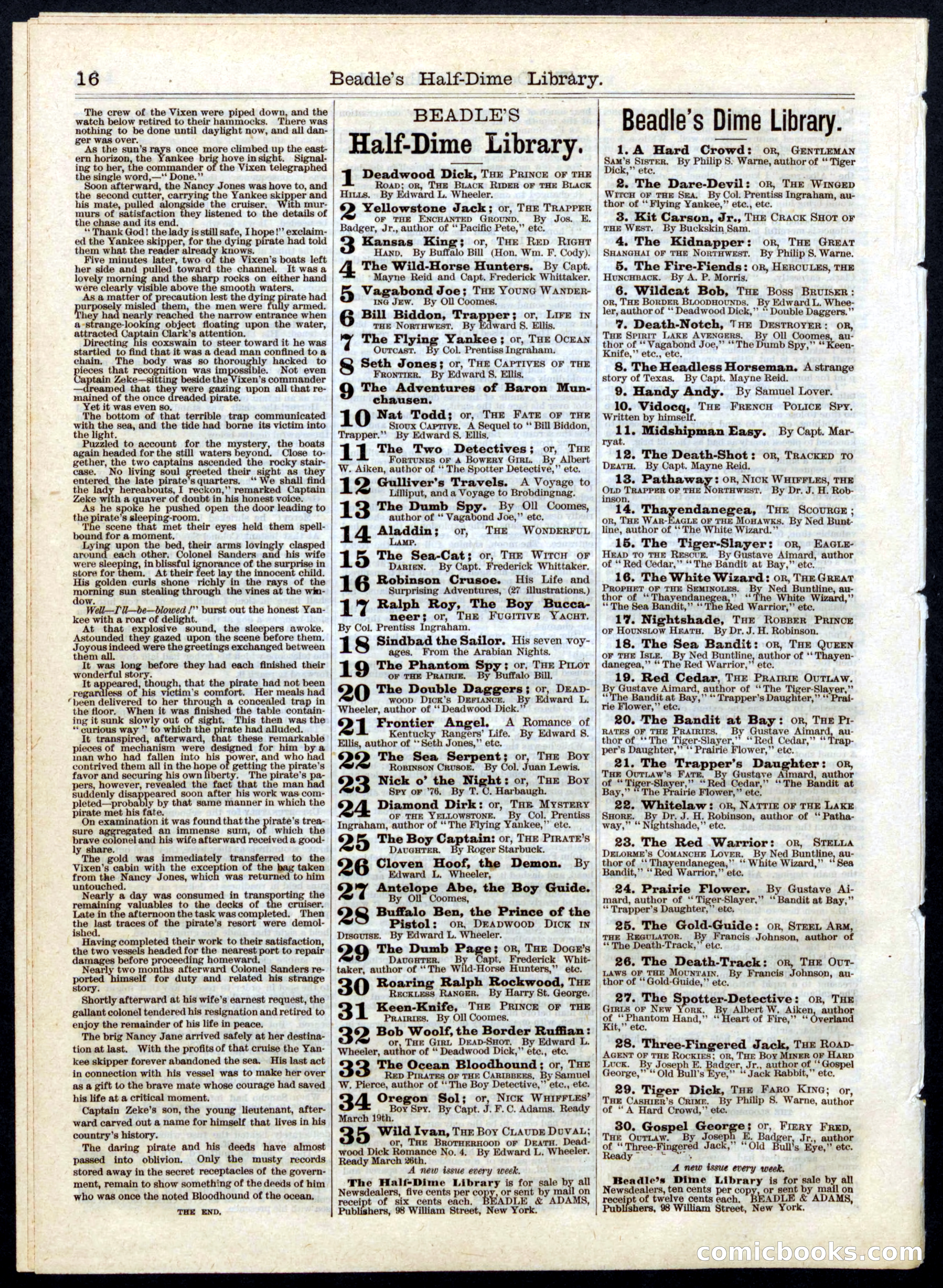 Beadle's Half Dime Library, No. 33 — page 16 of 16