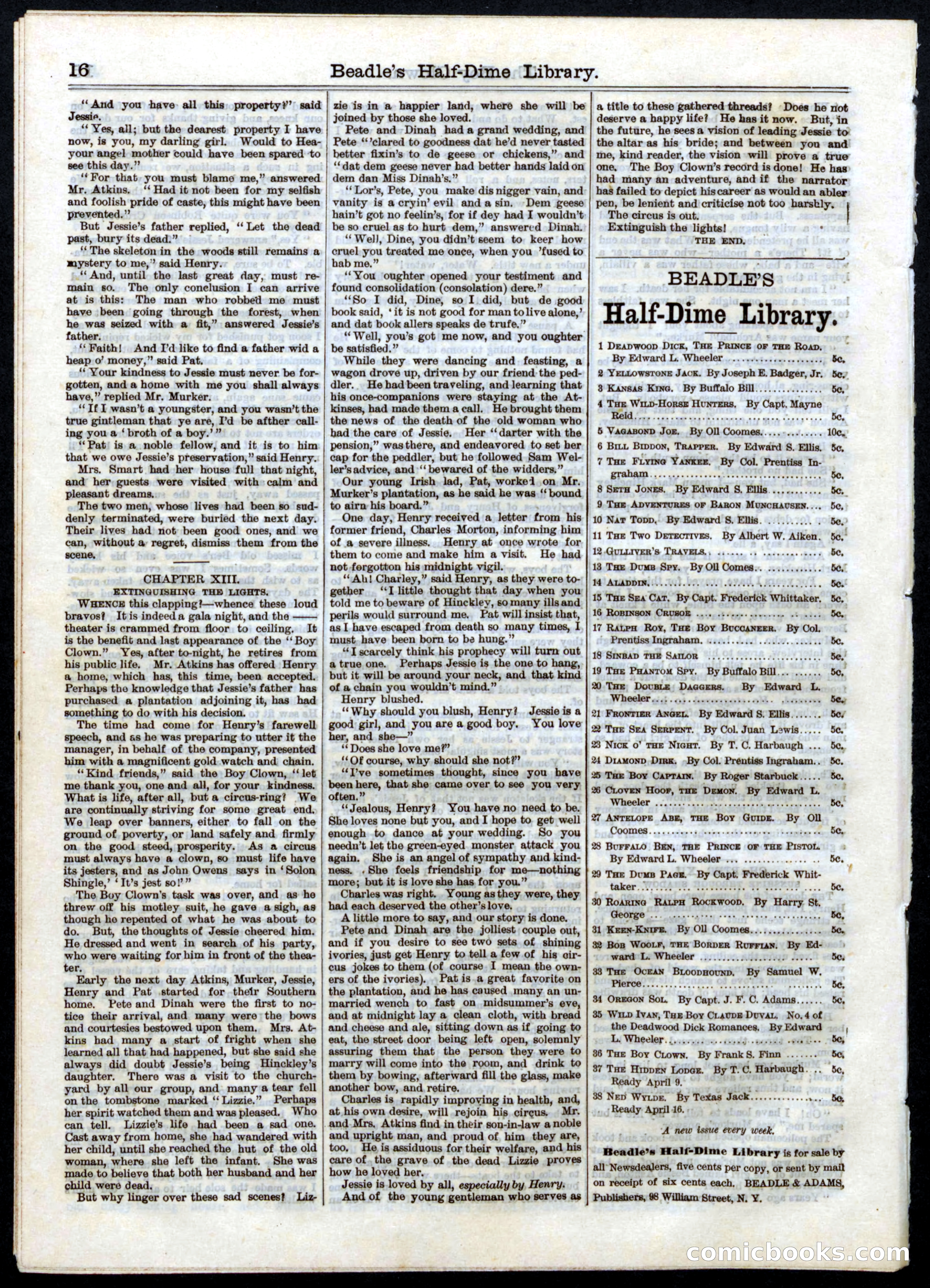 Beadle's Half Dime Library, No. 36 — page 16 of 16