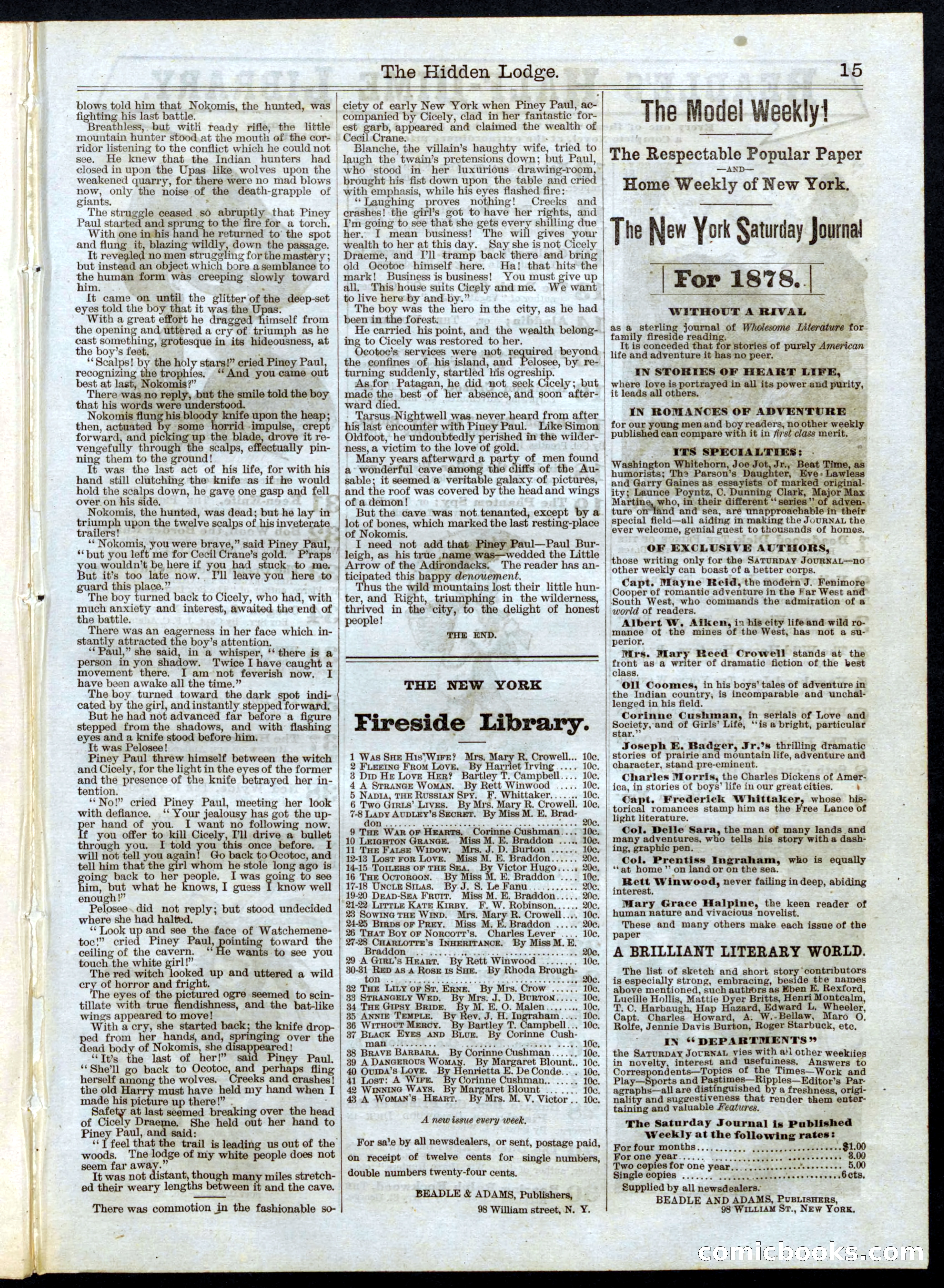 Beadle's Half Dime Library, No. 37 — page 15 of 16