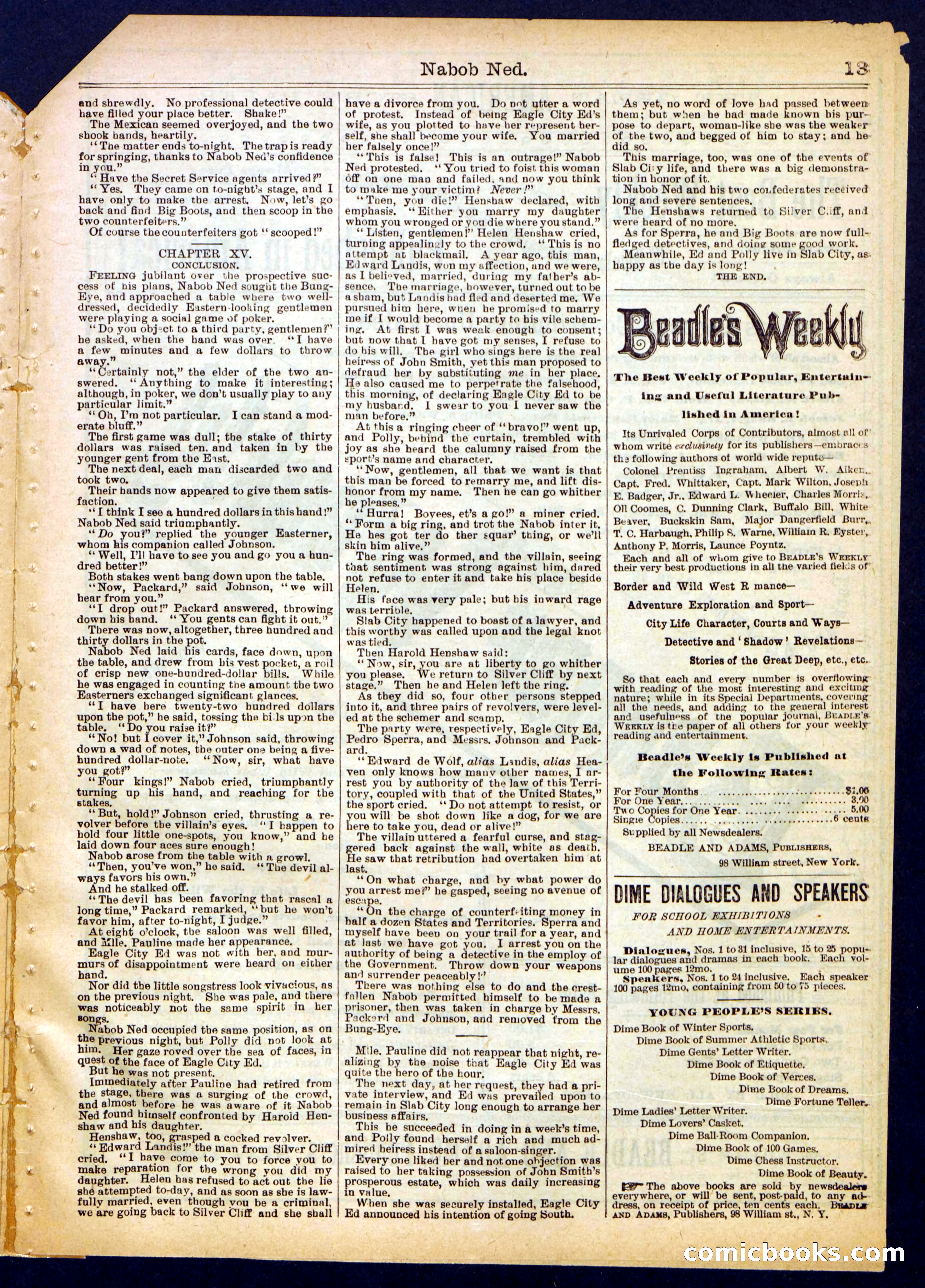 Beadle's Half Dime Library, No. 378 — page 13 of 16