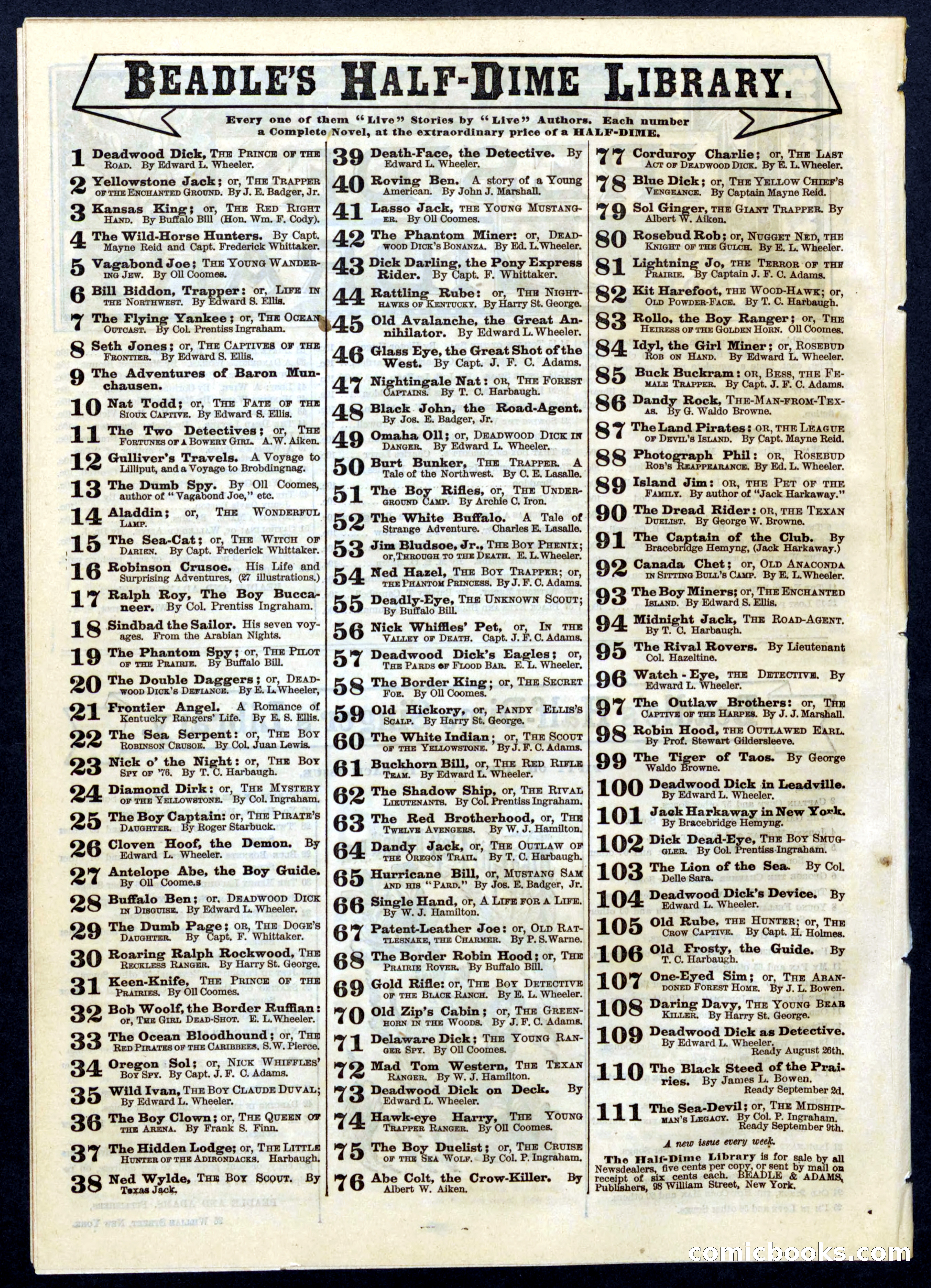 Beadle's Half Dime Library, No. 59 — page 16 of 16