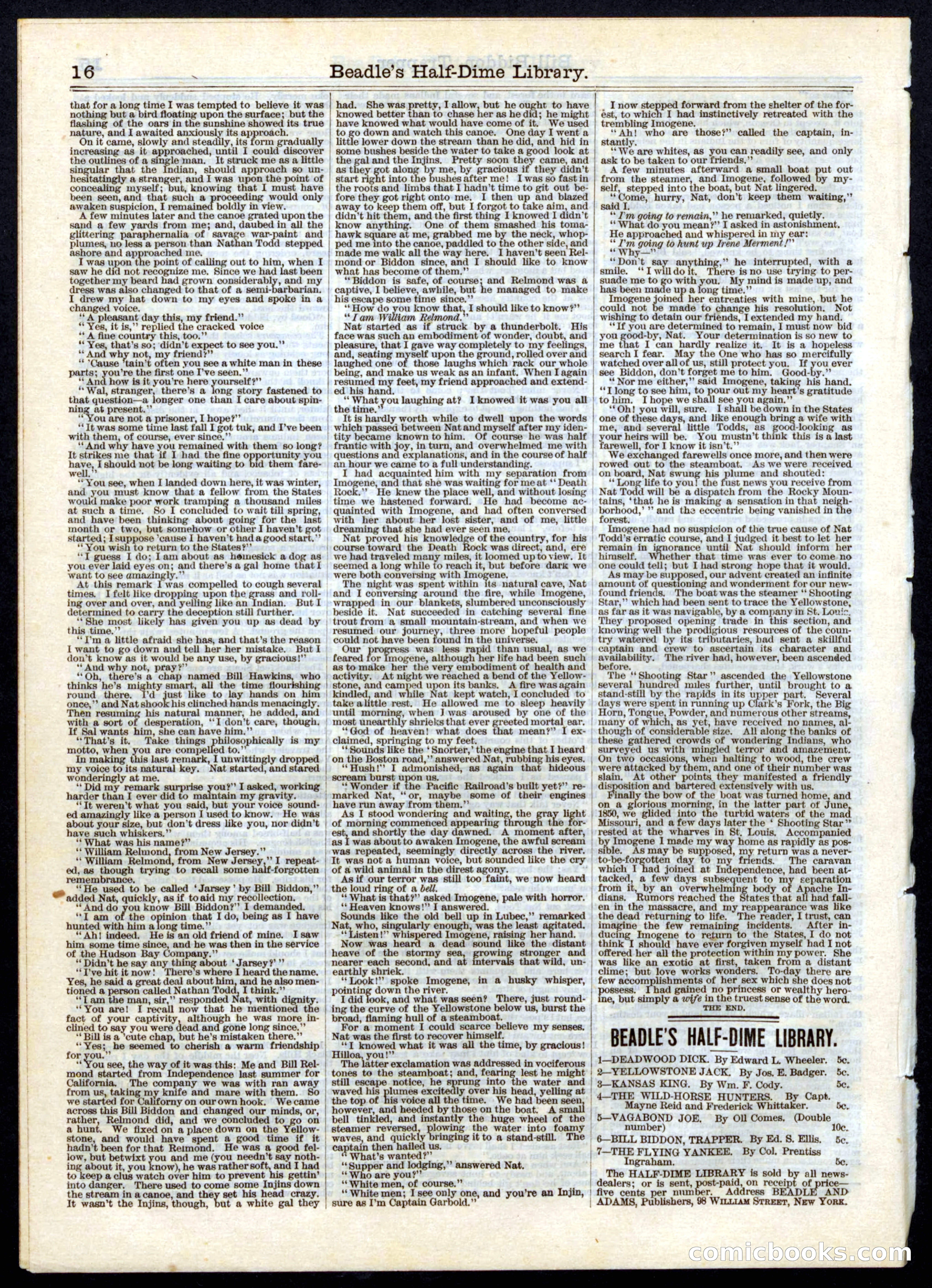 Beadle's Half Dime Library, No. 6 — page 16 of 16