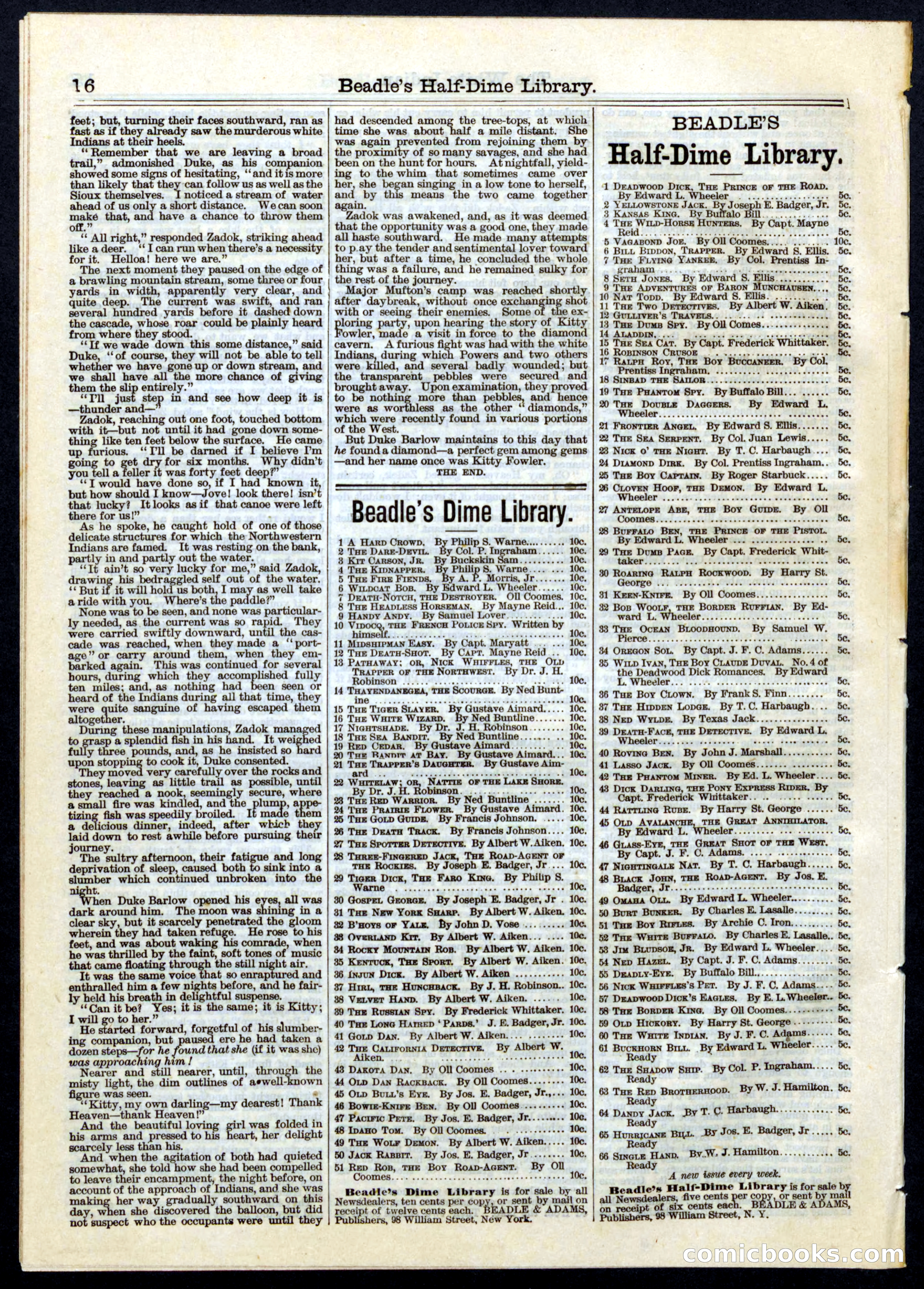 Beadle's Half Dime Library No. 60 — page 16 of 16