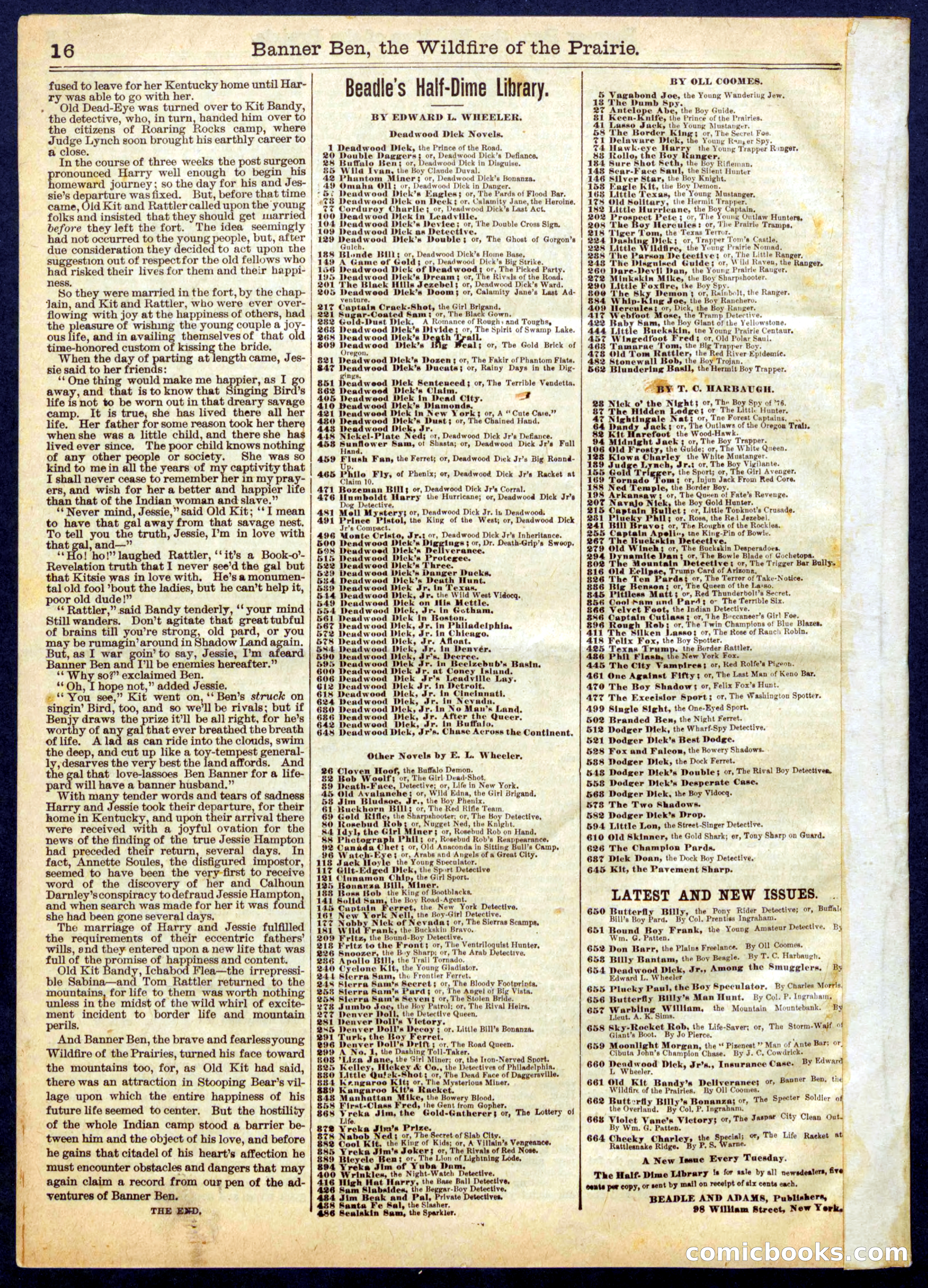 Beadle's Half Dime Library, No. 661 — page 16 of 16