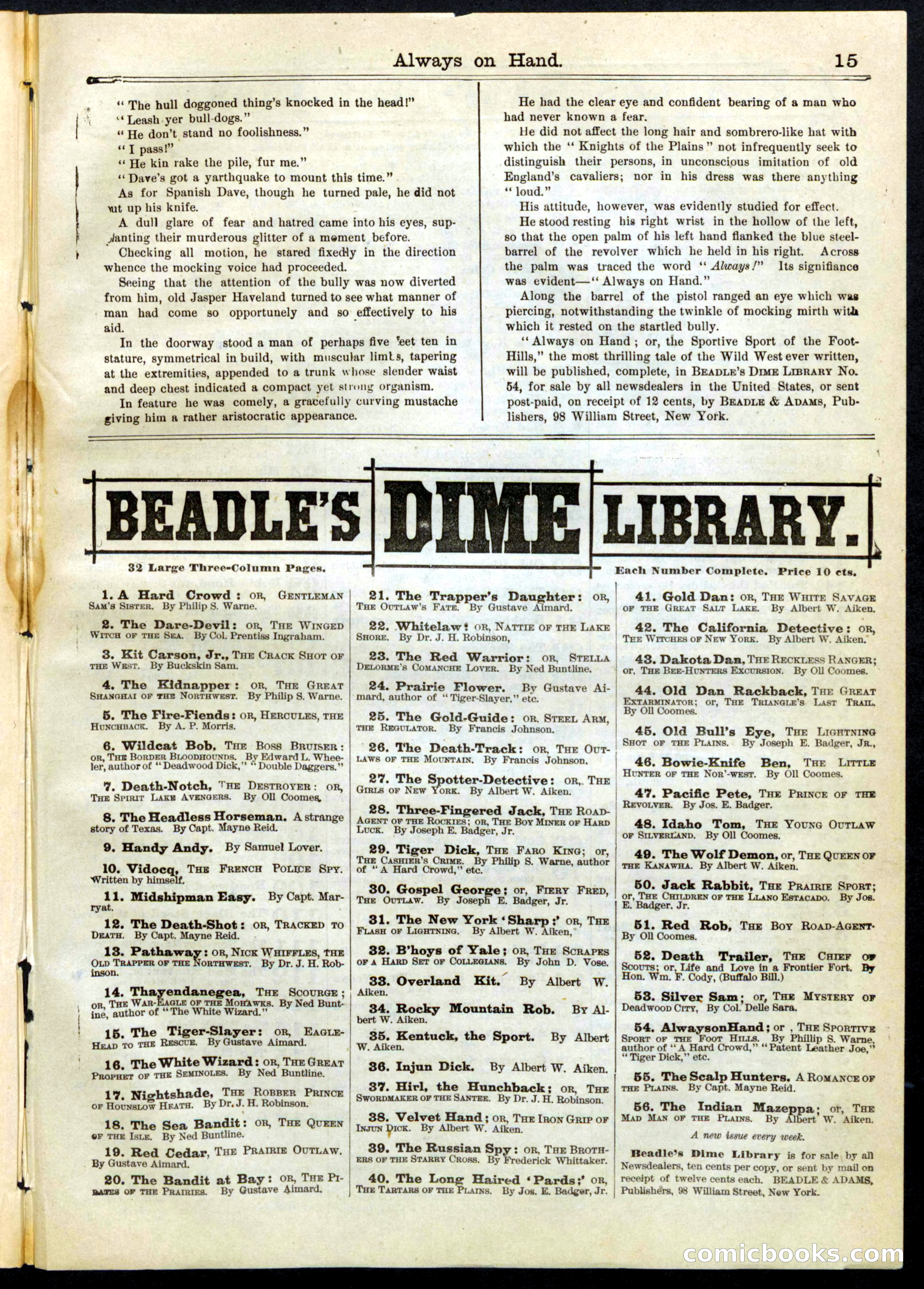 Beadle's Half Dime Library, No. 67 — page 15 of 16