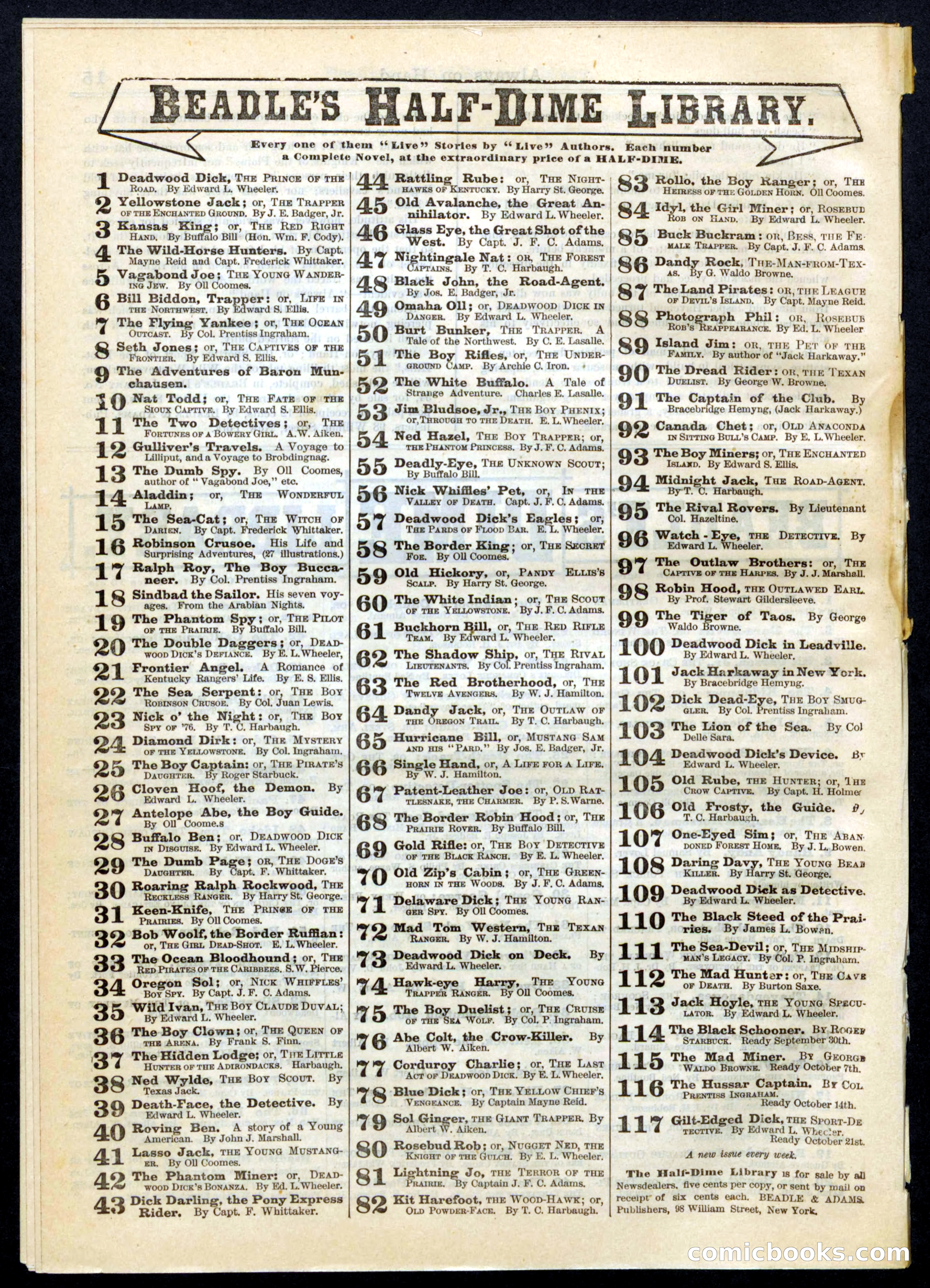 Beadle's Half Dime Library, No. 67 — page 16 of 16