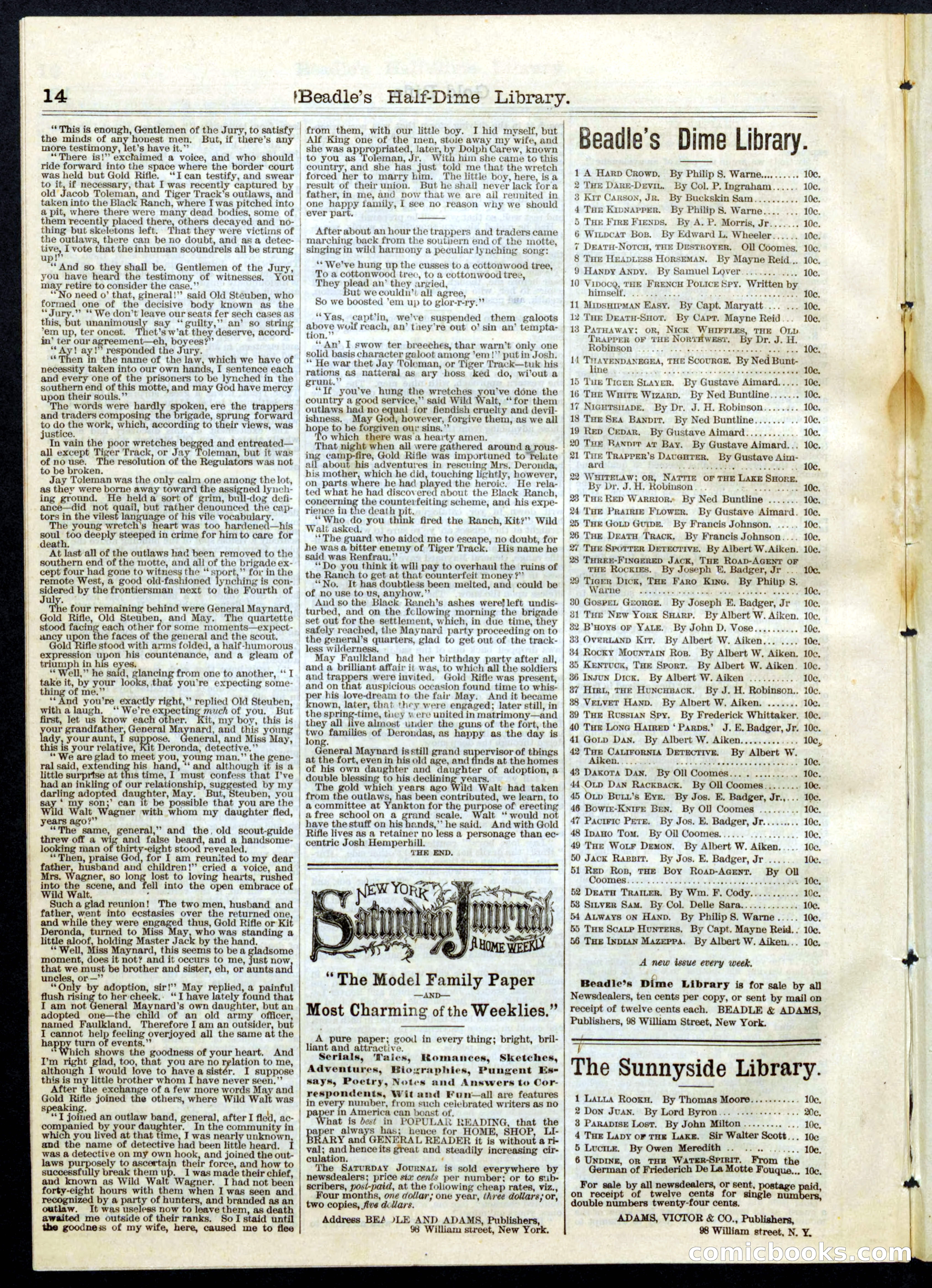 Beadle's Half Dime Library No. 69 — page 14 of 16