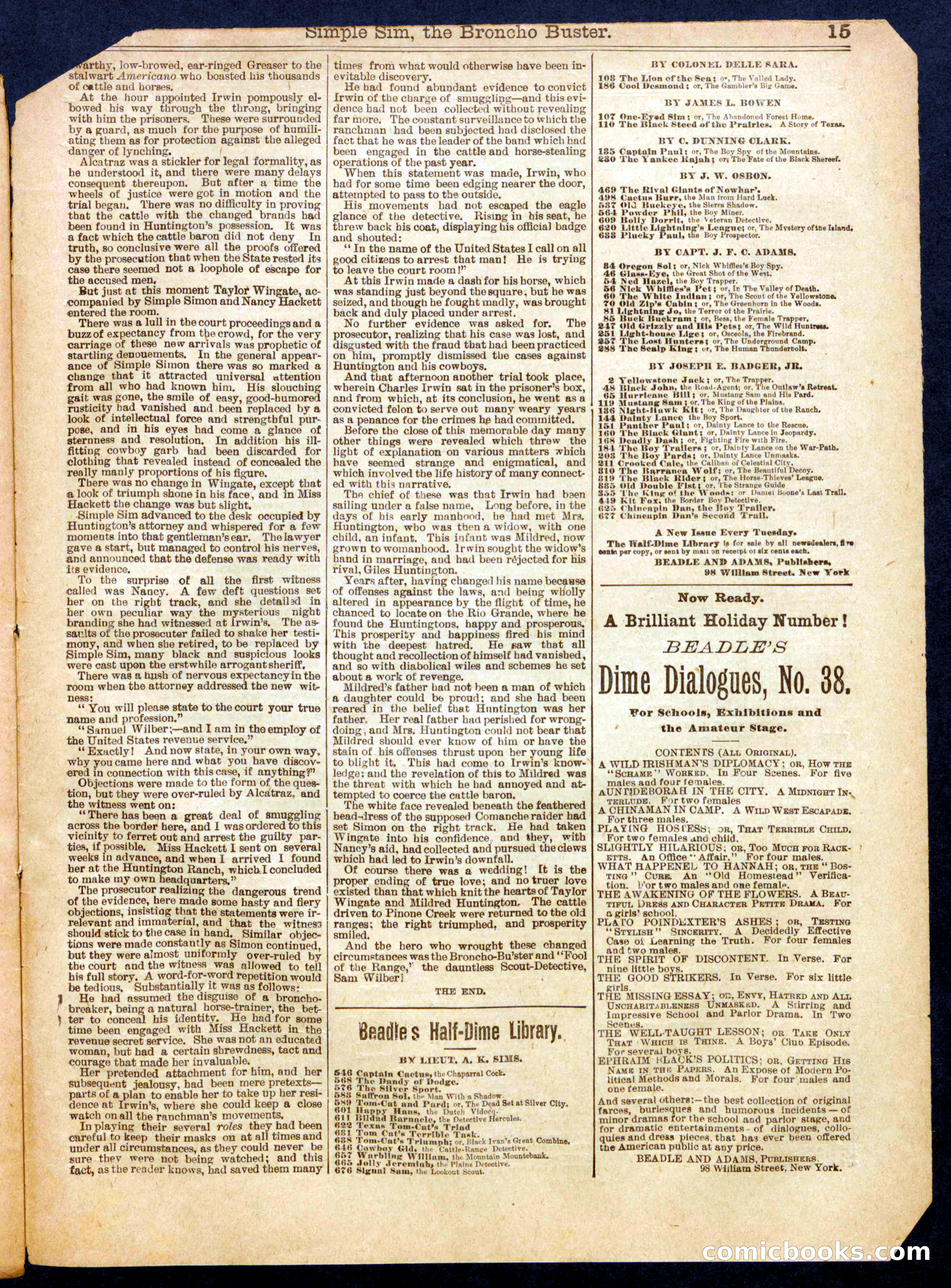 Beadle's Half Dime Library, No. 699 — page 15 of 16