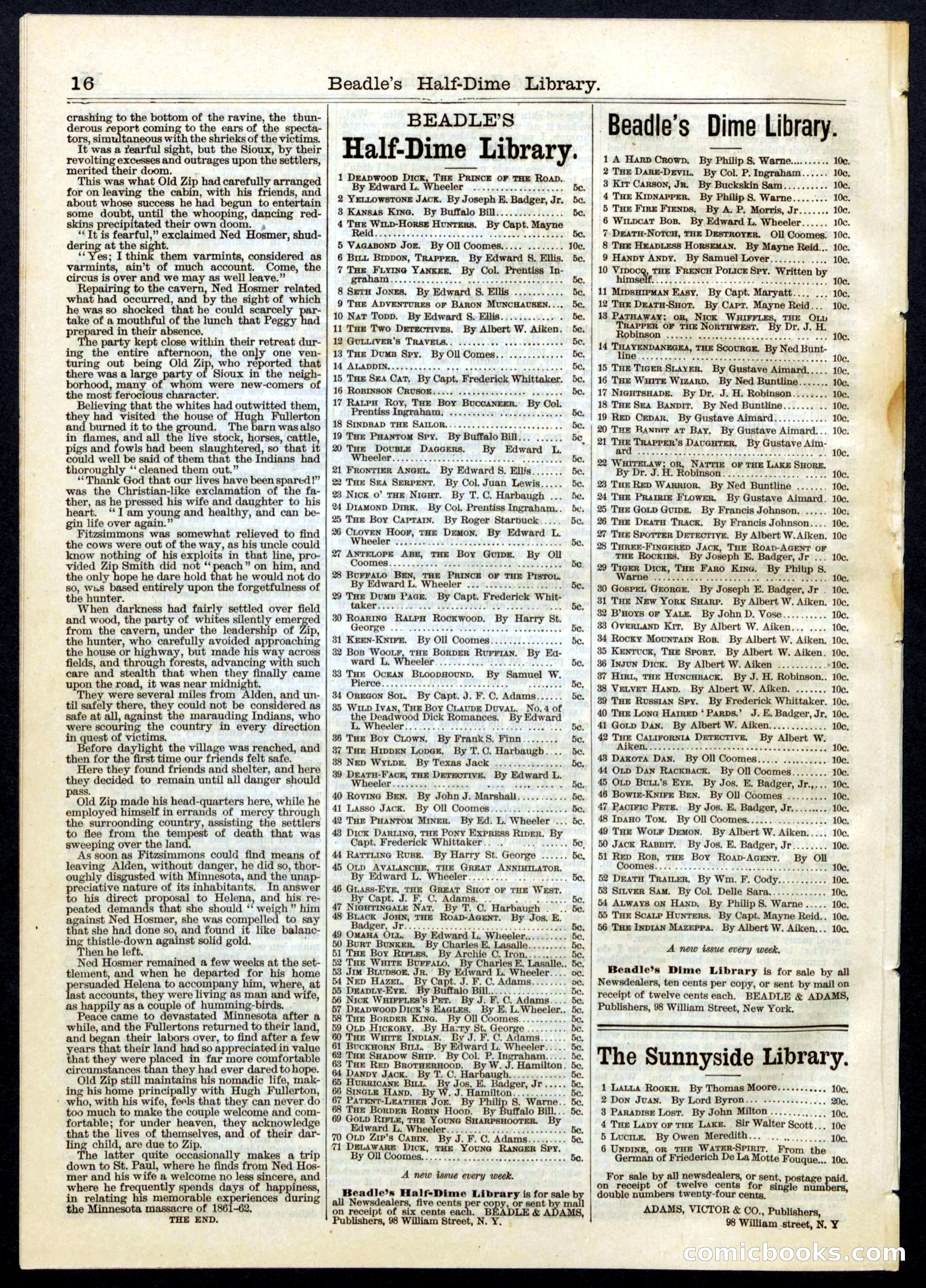 Beadle's Half Dime Library, No. 70 — page 16 of 16